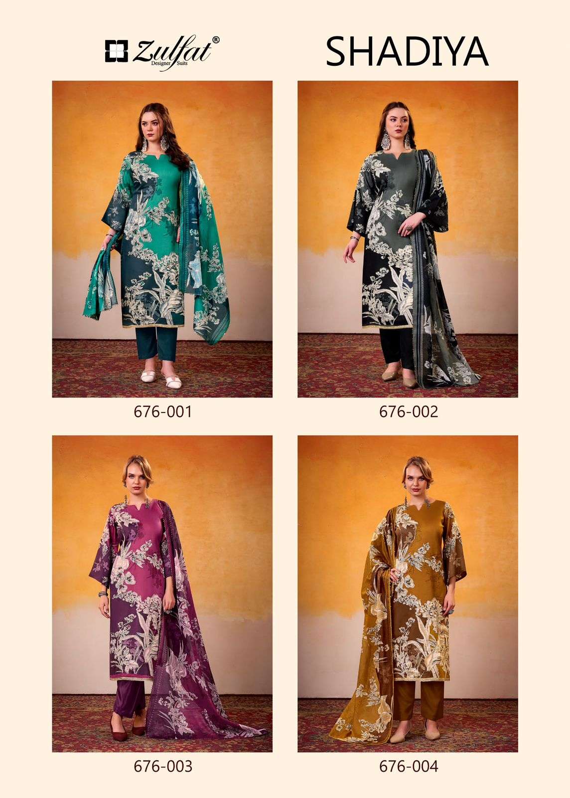 ZULFAT DESIGNER SUITS SHADIYA JAM COTTON PRINT WITH HAND WORK SUIT