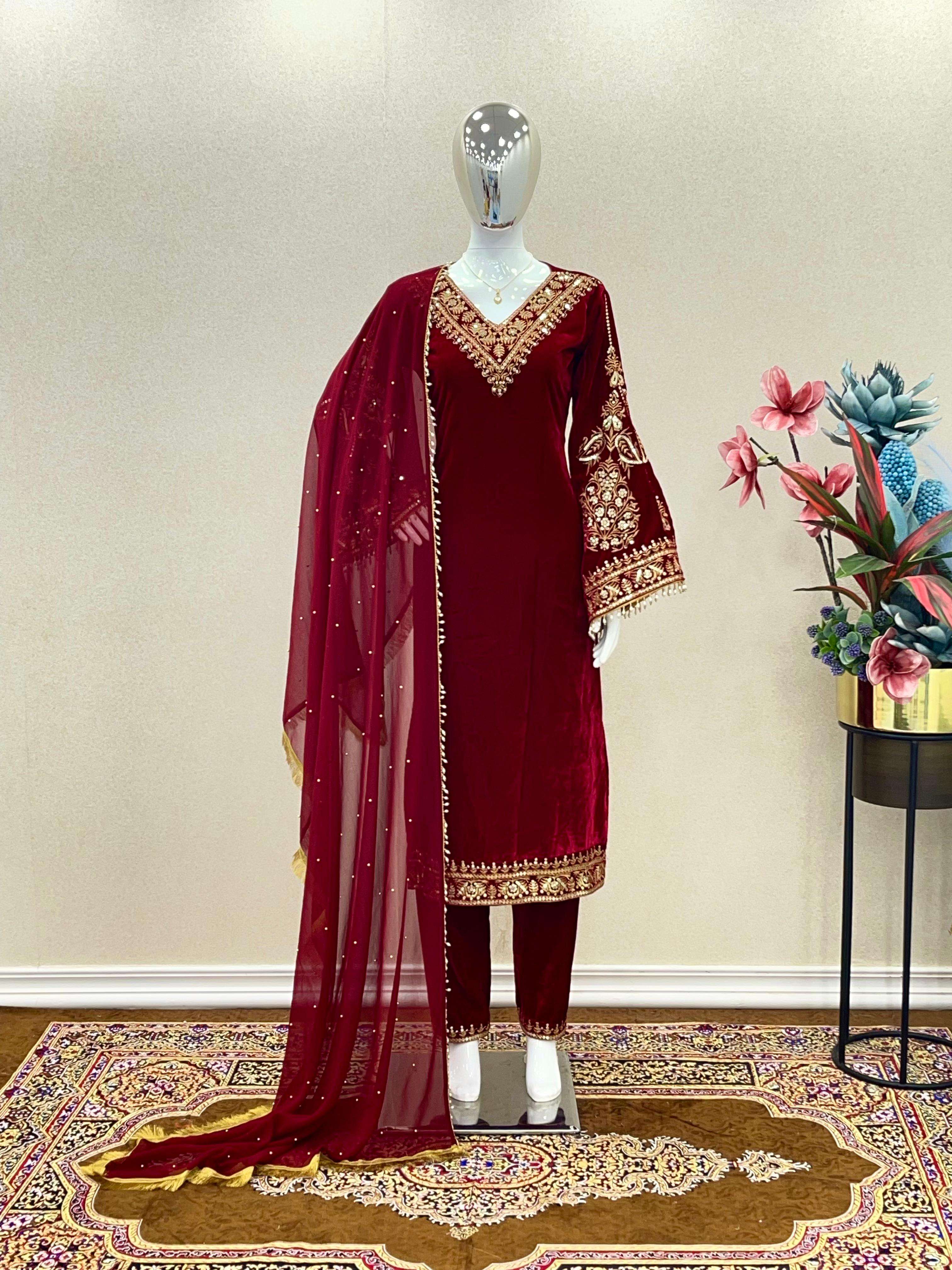 AD 055 VELVET DESIGNER READY MADE PAKISTANI STYLE SUIT