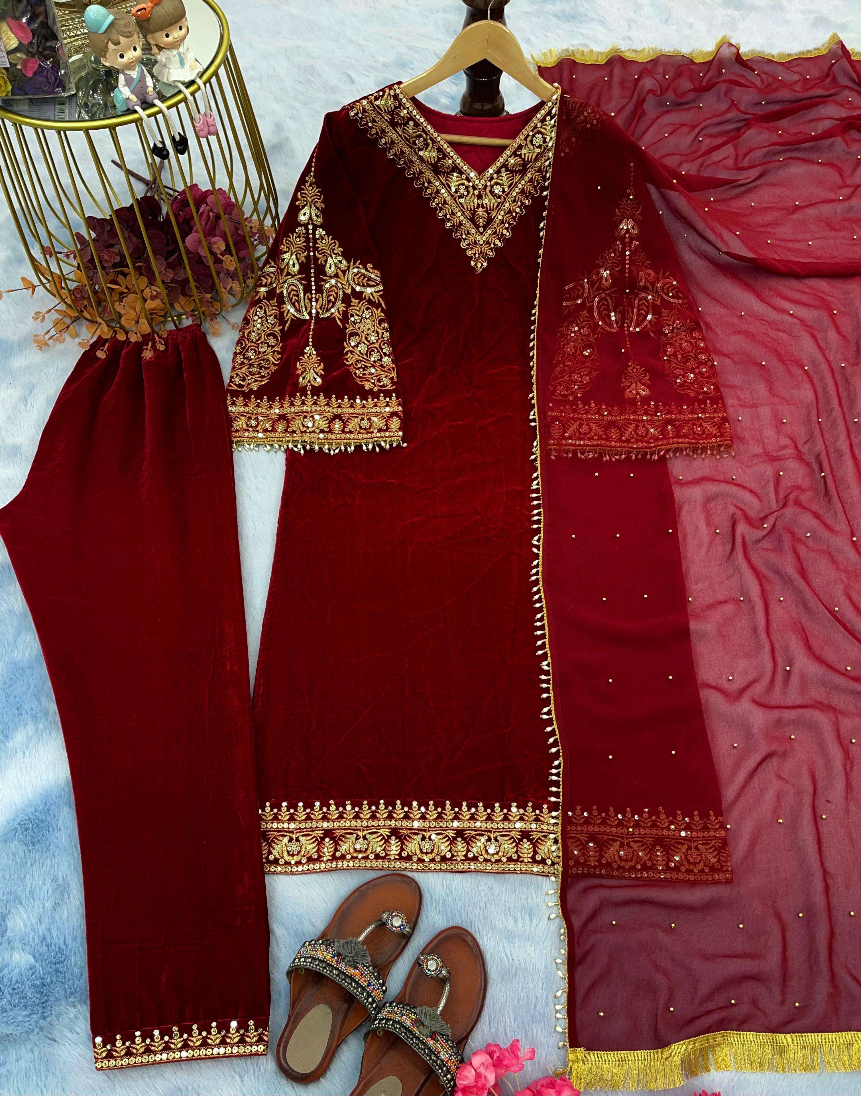 AD 055 VELVET DESIGNER READY MADE PAKISTANI STYLE SUIT