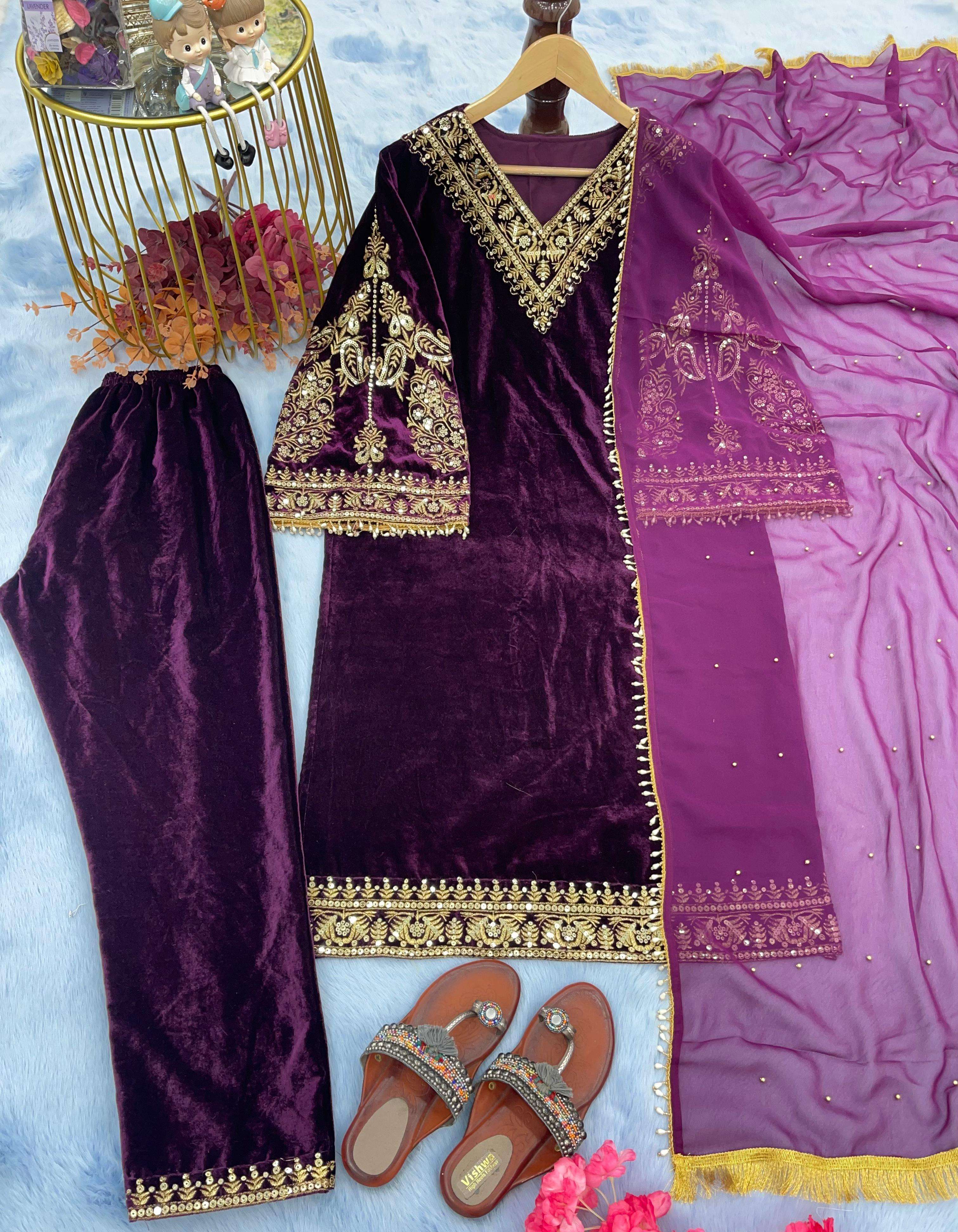 AD 055 VELVET DESIGNER READY MADE PAKISTANI STYLE SUIT