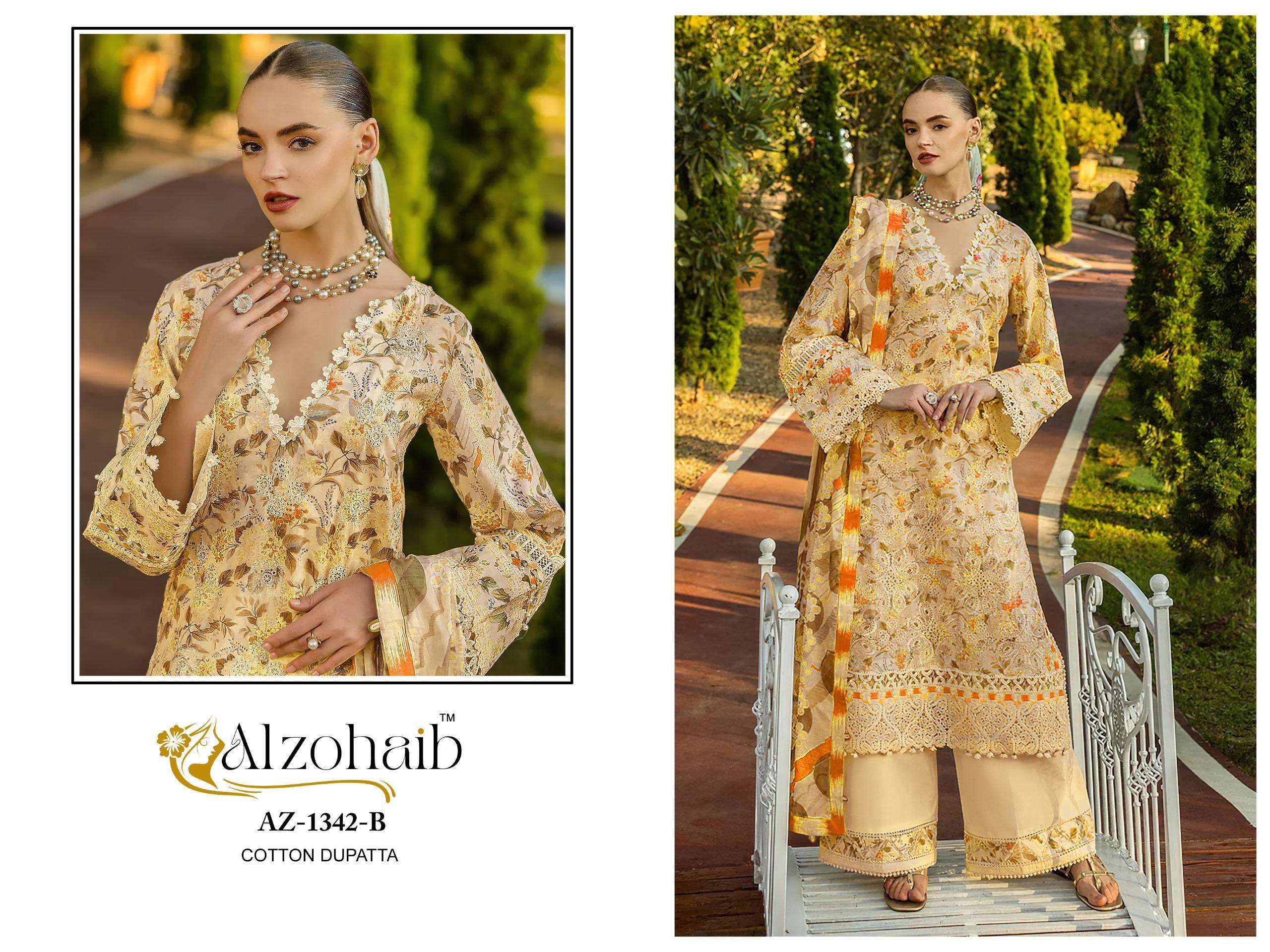 AL ZOHAIB DESIGN NO - 1342 AB PURE COTTON PRINT SELF BORING WORK PATCH PAKISTANI SUIT
