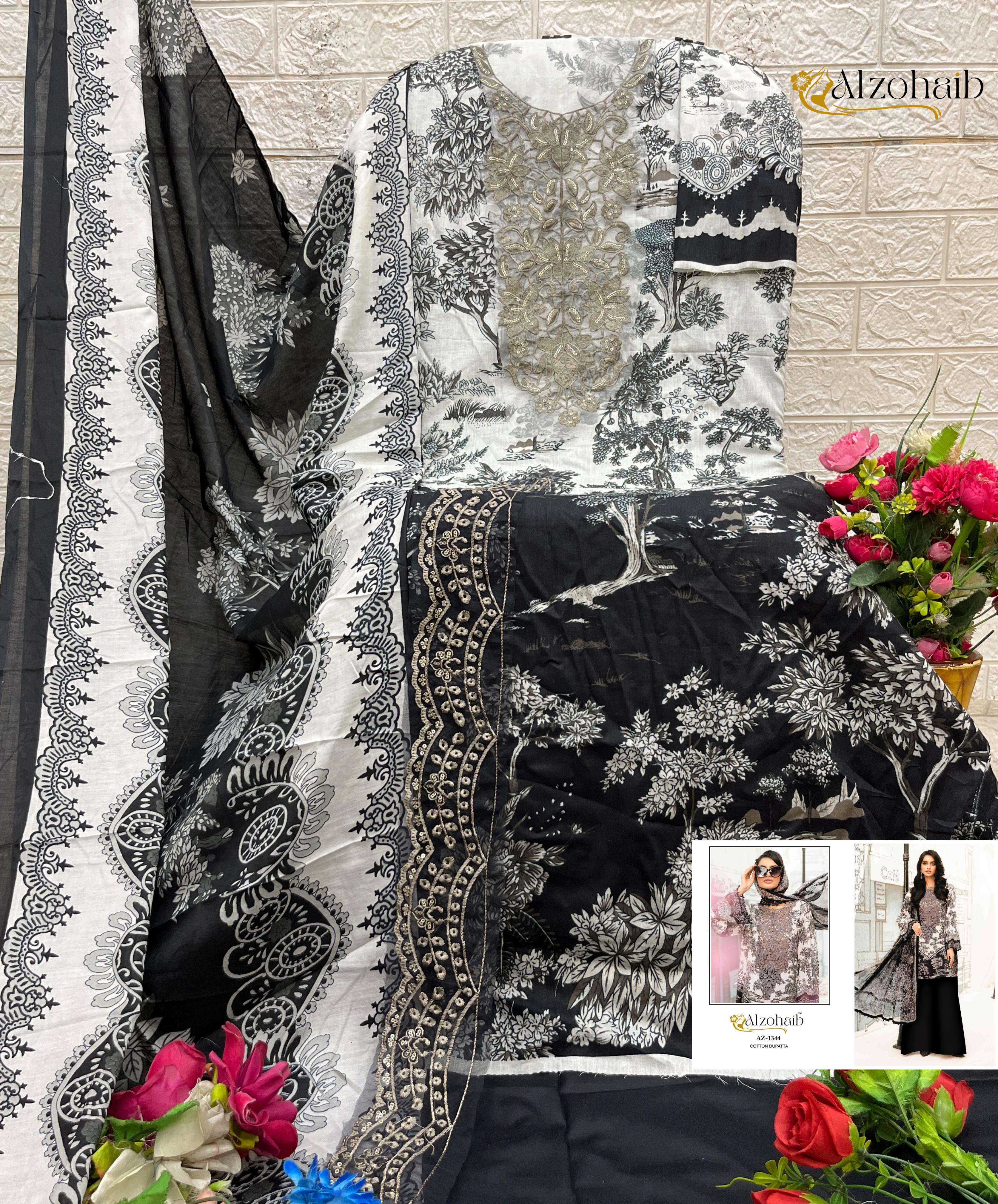 AL ZOHAIB DESIGN NO - 1343-1344-1353AB PURE COTTON HEAVY PATCH WORK PAKISTANI SUIT 
