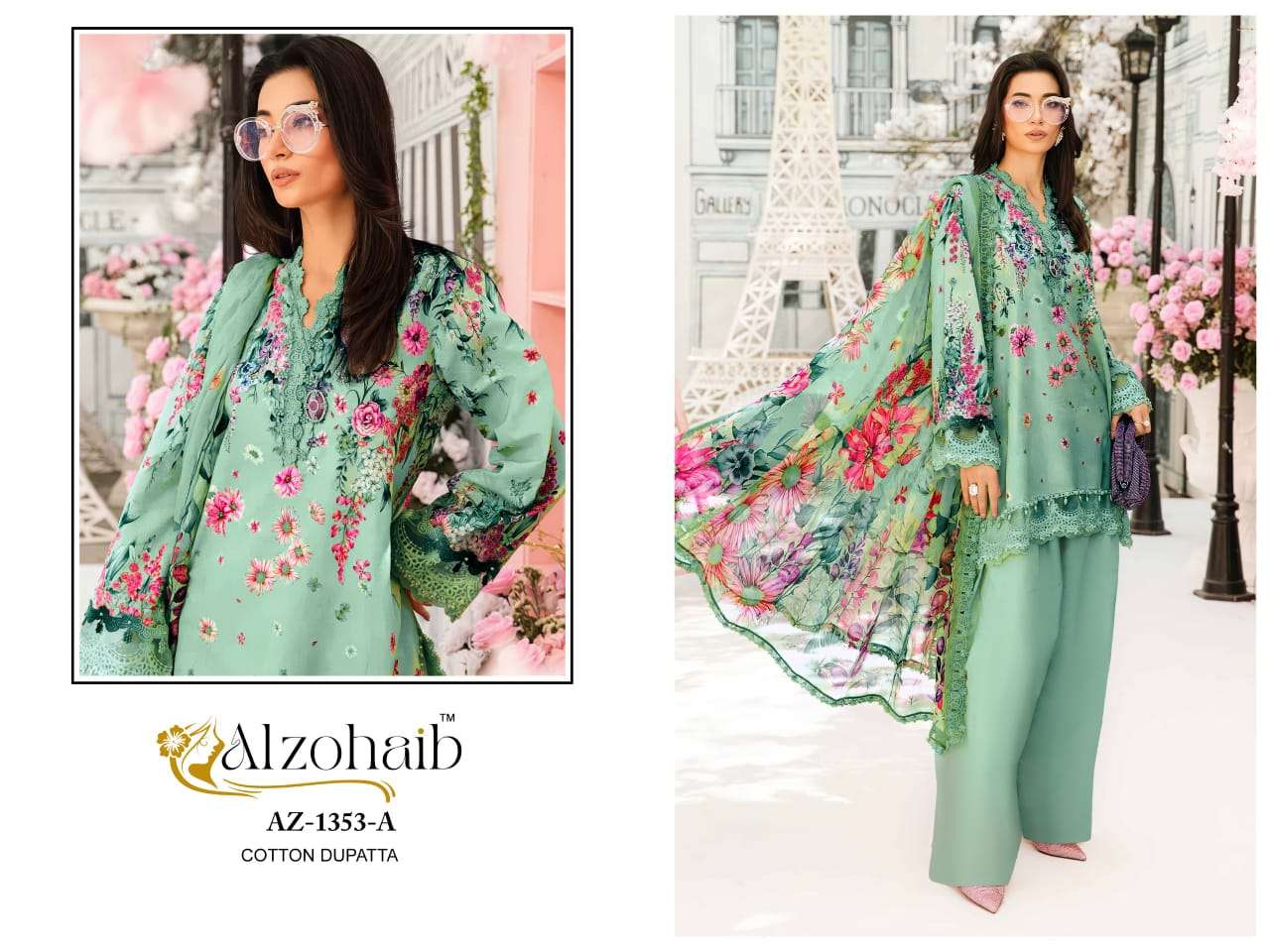 AL ZOHAIB DESIGN NO - 1343-1344-1353AB PURE COTTON HEAVY PATCH WORK PAKISTANI SUIT 