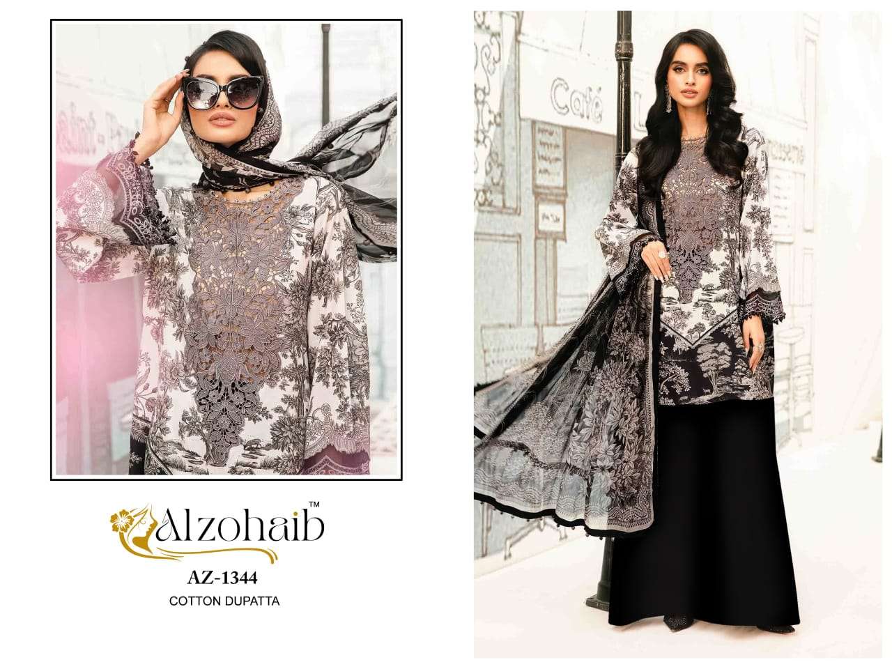 AL ZOHAIB DESIGN NO - 1343-1344-1353AB PURE COTTON HEAVY PATCH WORK PAKISTANI SUIT 