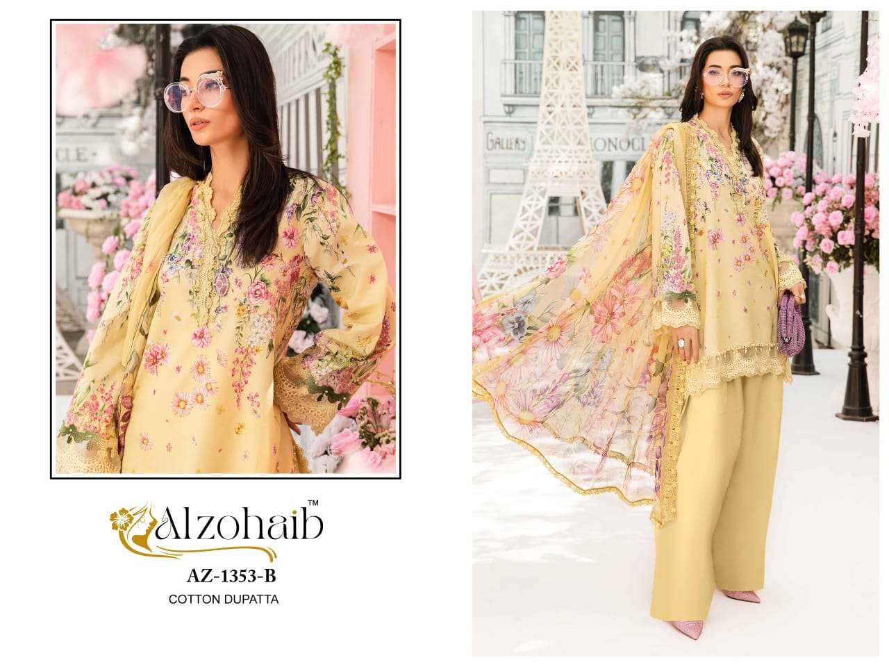 AL ZOHAIB DESIGN NO - 1343-1344-1353AB PURE COTTON HEAVY PATCH WORK PAKISTANI SUIT 