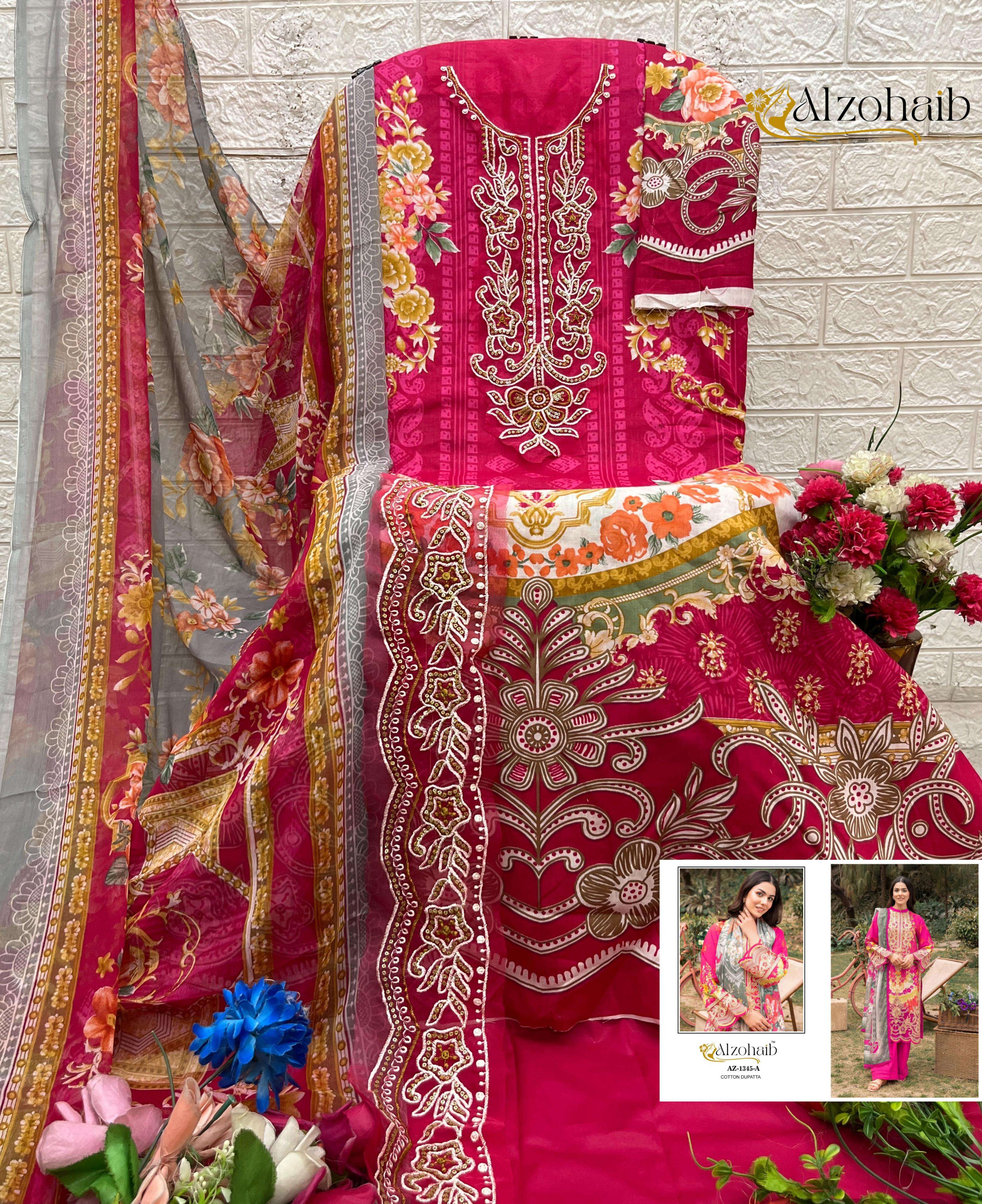 AL ZOHAIB DESIGN NO - 1345 AB - 1365 AB PURE COTTON HEAVY PATCH WORK PAKISTANI SUIT
