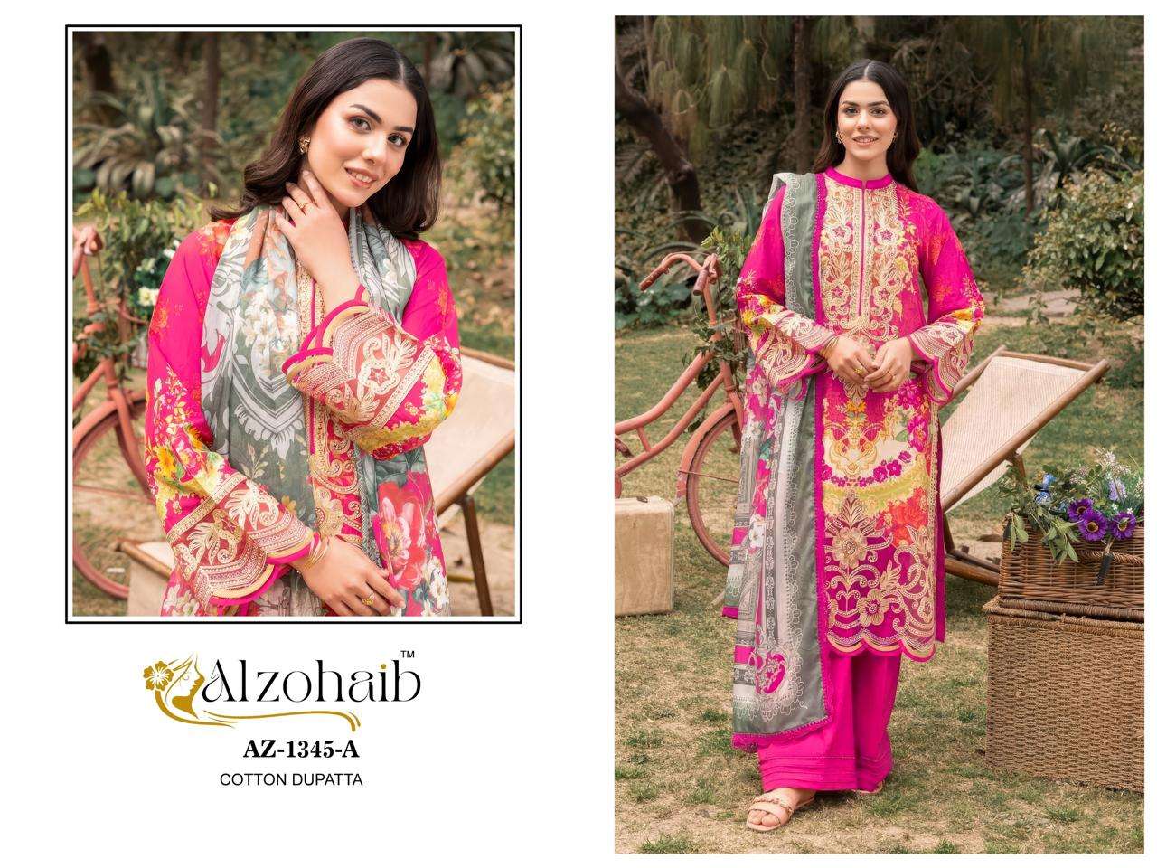AL ZOHAIB DESIGN NO - 1345 AB - 1365 AB PURE COTTON HEAVY PATCH WORK PAKISTANI SUIT
