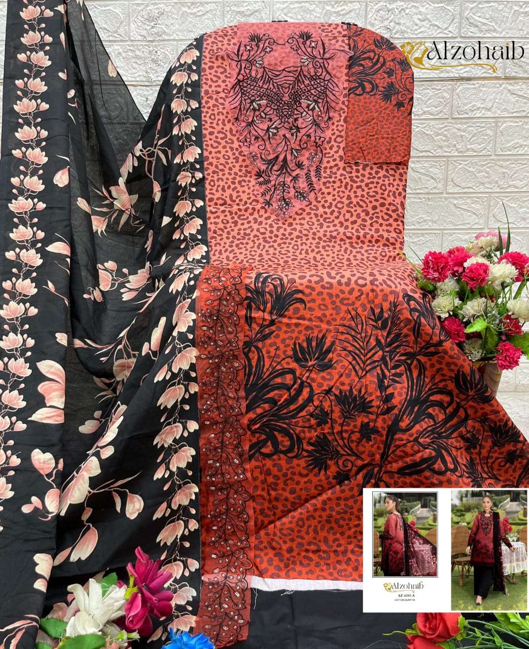 AL ZOHAIB DESIGN NO - 1347 AB - 1355 AB PURE COTTON HEAVY PATCH WORK PAKISTANI SUIT