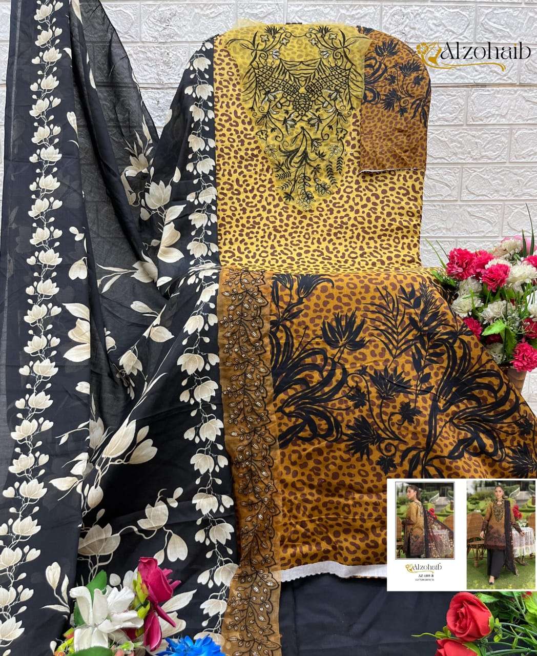 AL ZOHAIB DESIGN NO - 1347 AB - 1355 AB PURE COTTON HEAVY PATCH WORK PAKISTANI SUIT