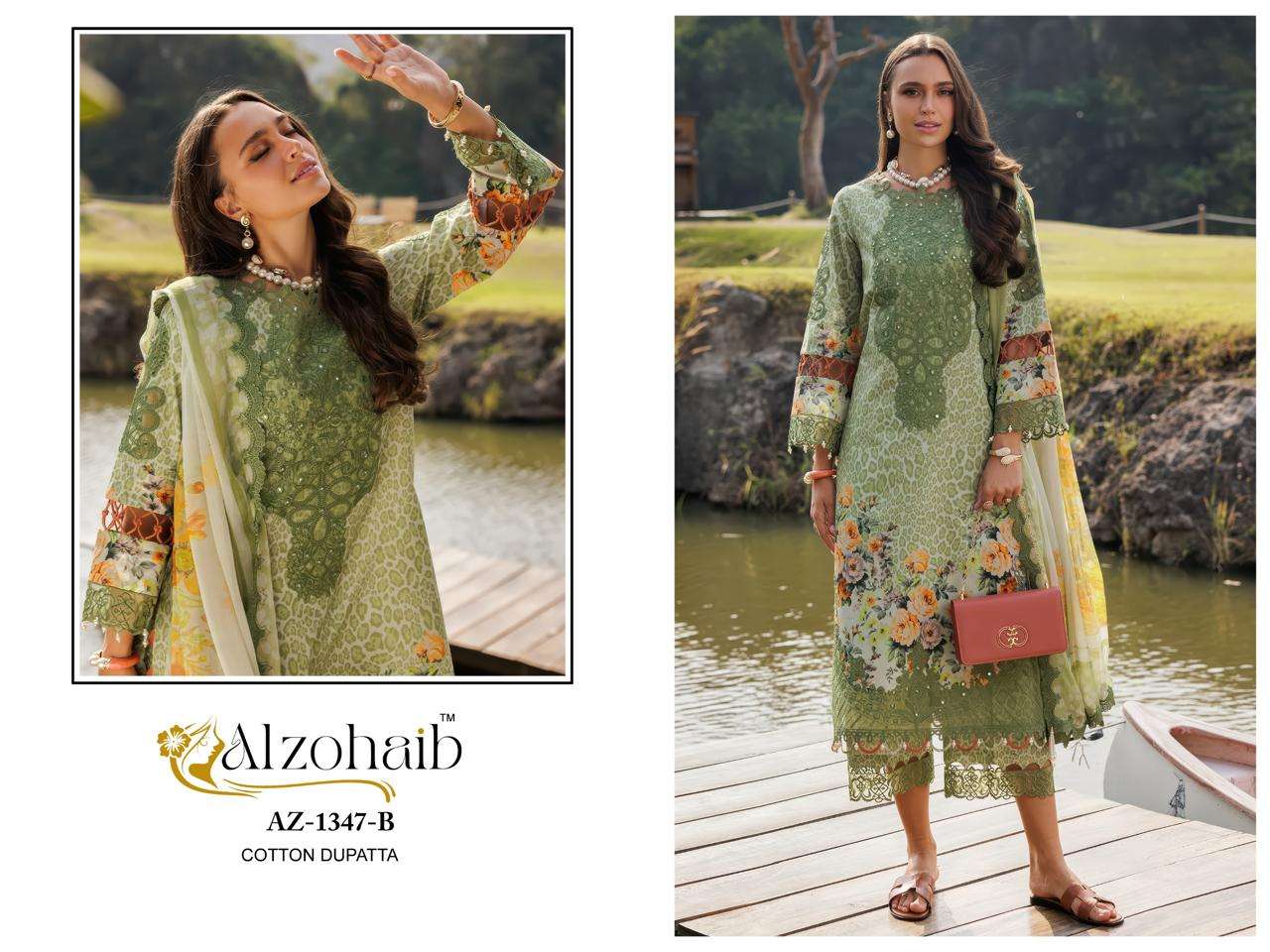 AL ZOHAIB DESIGN NO - 1347 AB - 1355 AB PURE COTTON HEAVY PATCH WORK PAKISTANI SUIT