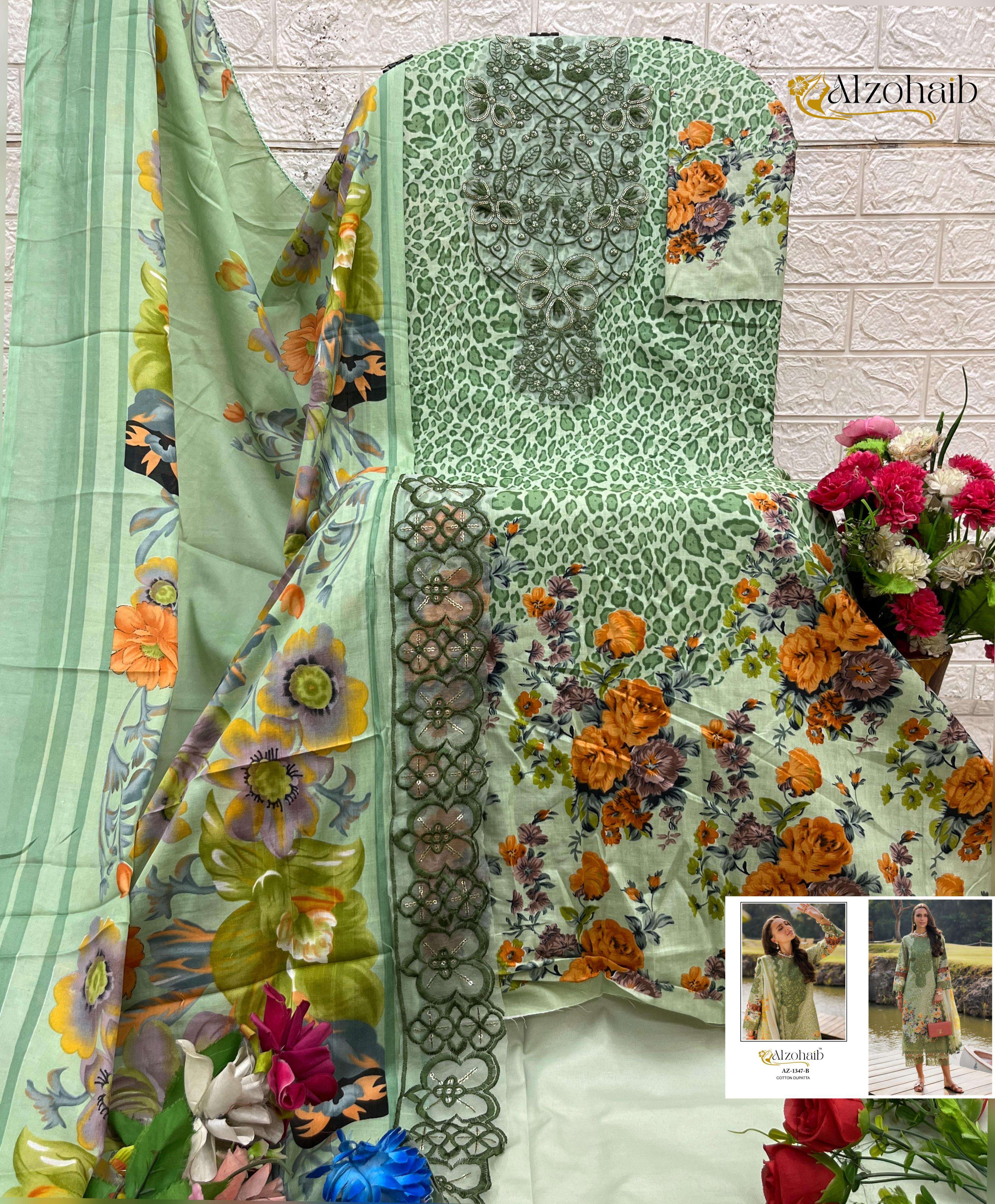 AL ZOHAIB DESIGN NO - 1347 AB PURE COTTON HEAVY PATCH WORK PAKISTANI SUIT
