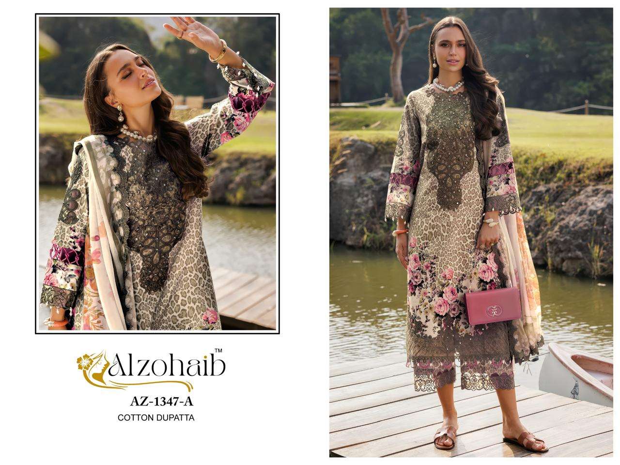 AL ZOHAIB DESIGN NO - 1347 AB PURE COTTON HEAVY PATCH WORK PAKISTANI SUIT
