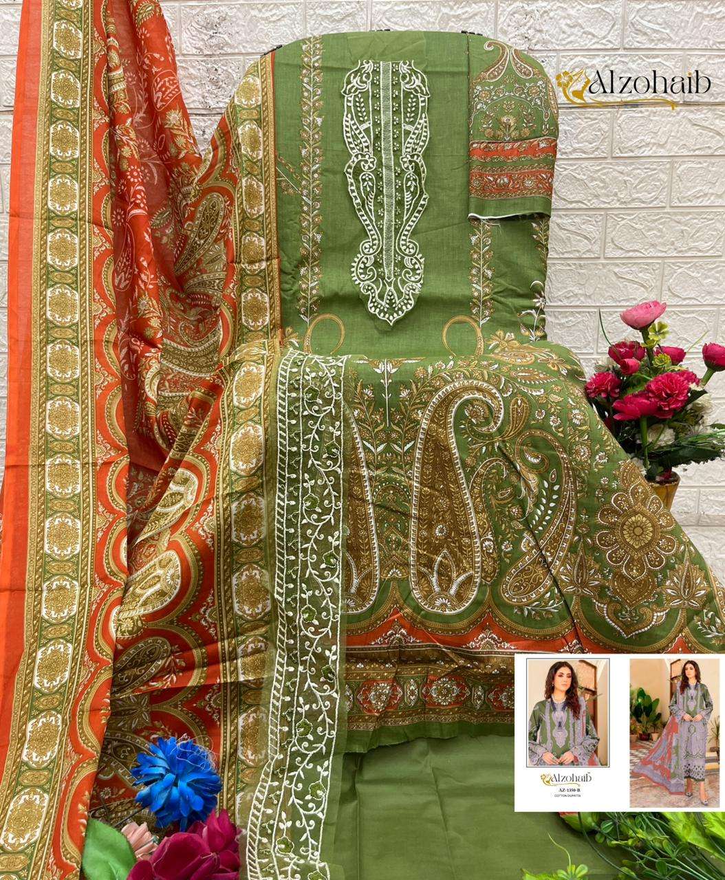 AL ZOHAIB DESIGN NO - 1350 AB - 1356AB PURE COTTON HEAVY PATCH WORK PAKISTANI SUIT