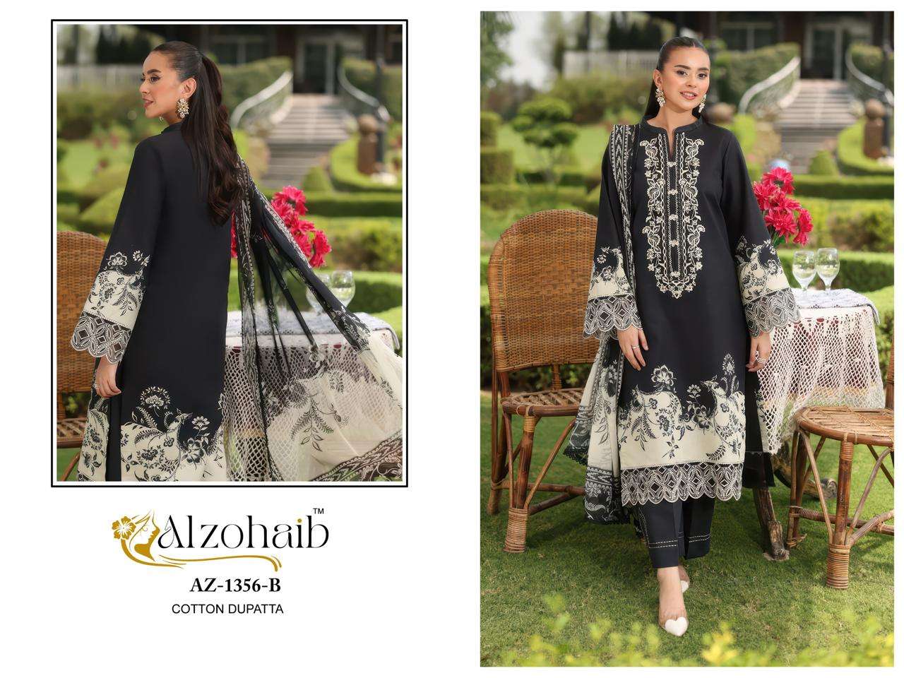 AL ZOHAIB DESIGN NO - 1350 AB - 1356AB PURE COTTON HEAVY PATCH WORK PAKISTANI SUIT