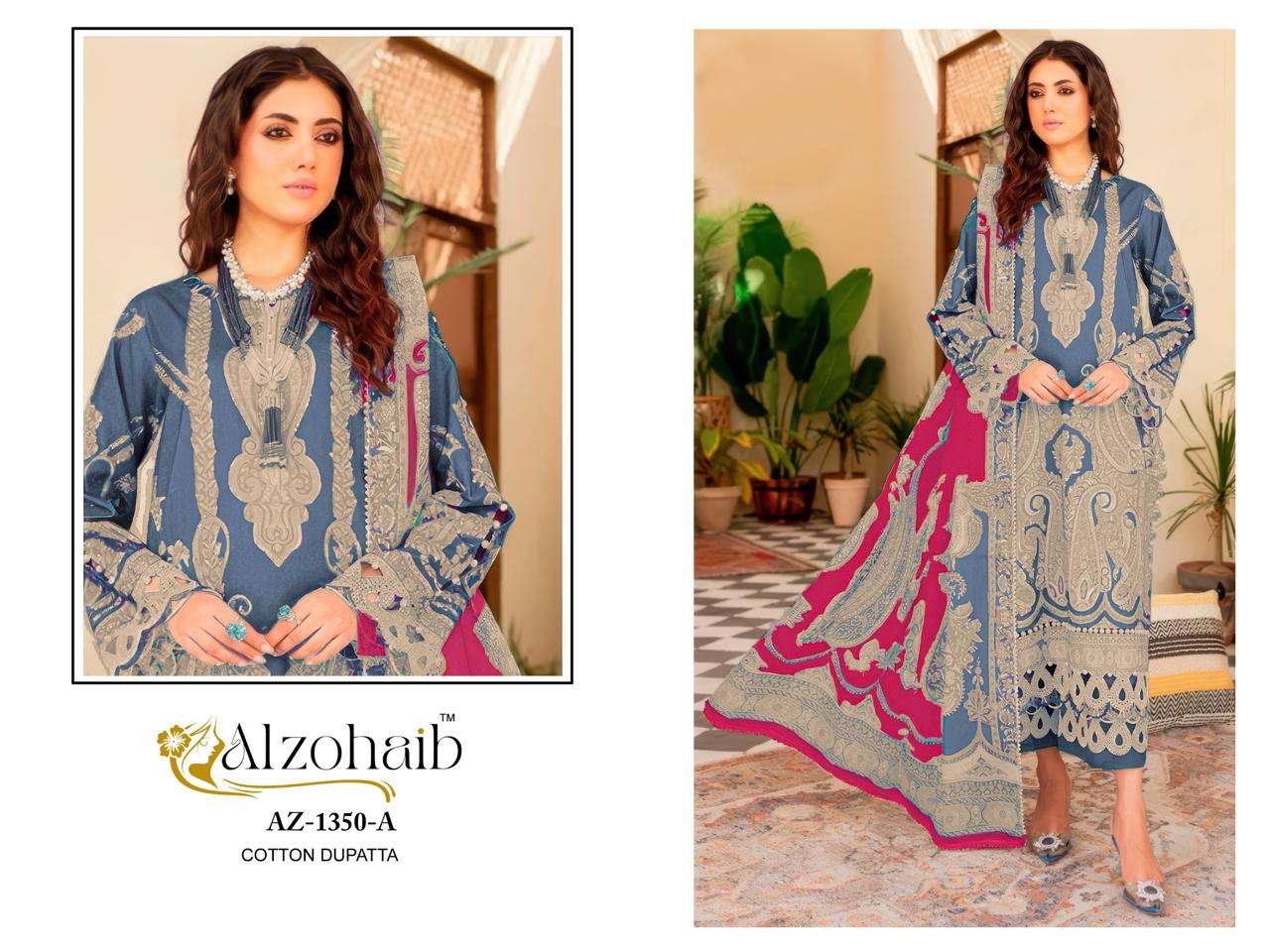 AL ZOHAIB DESIGN NO - 1350 AB - 1356AB PURE COTTON HEAVY PATCH WORK PAKISTANI SUIT