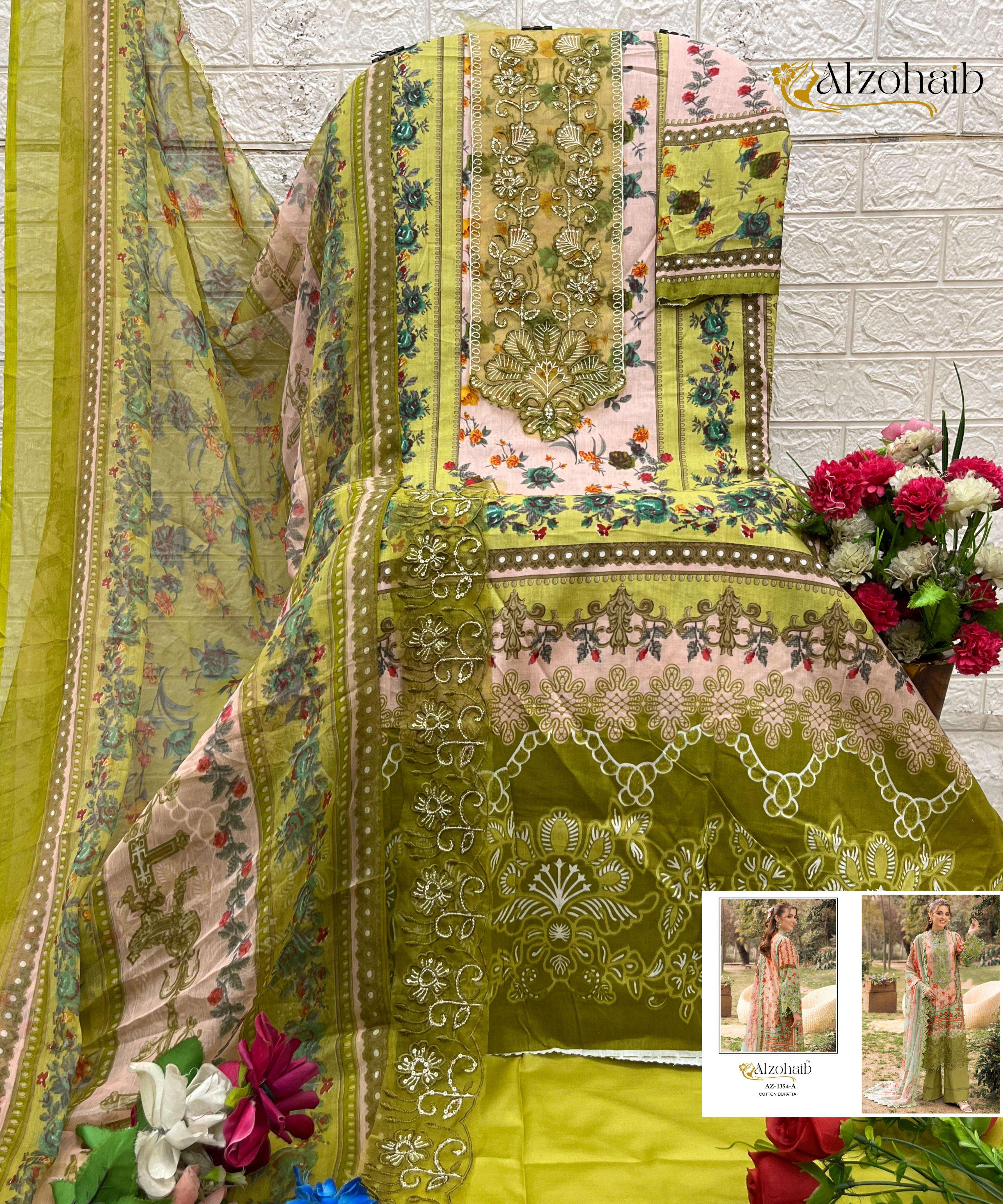 AL ZOHAIB DESIGN NO - 1354 AB - 1360AB PURE COTTON HEAVY PATCH WORK PAKISTANI SUIT
