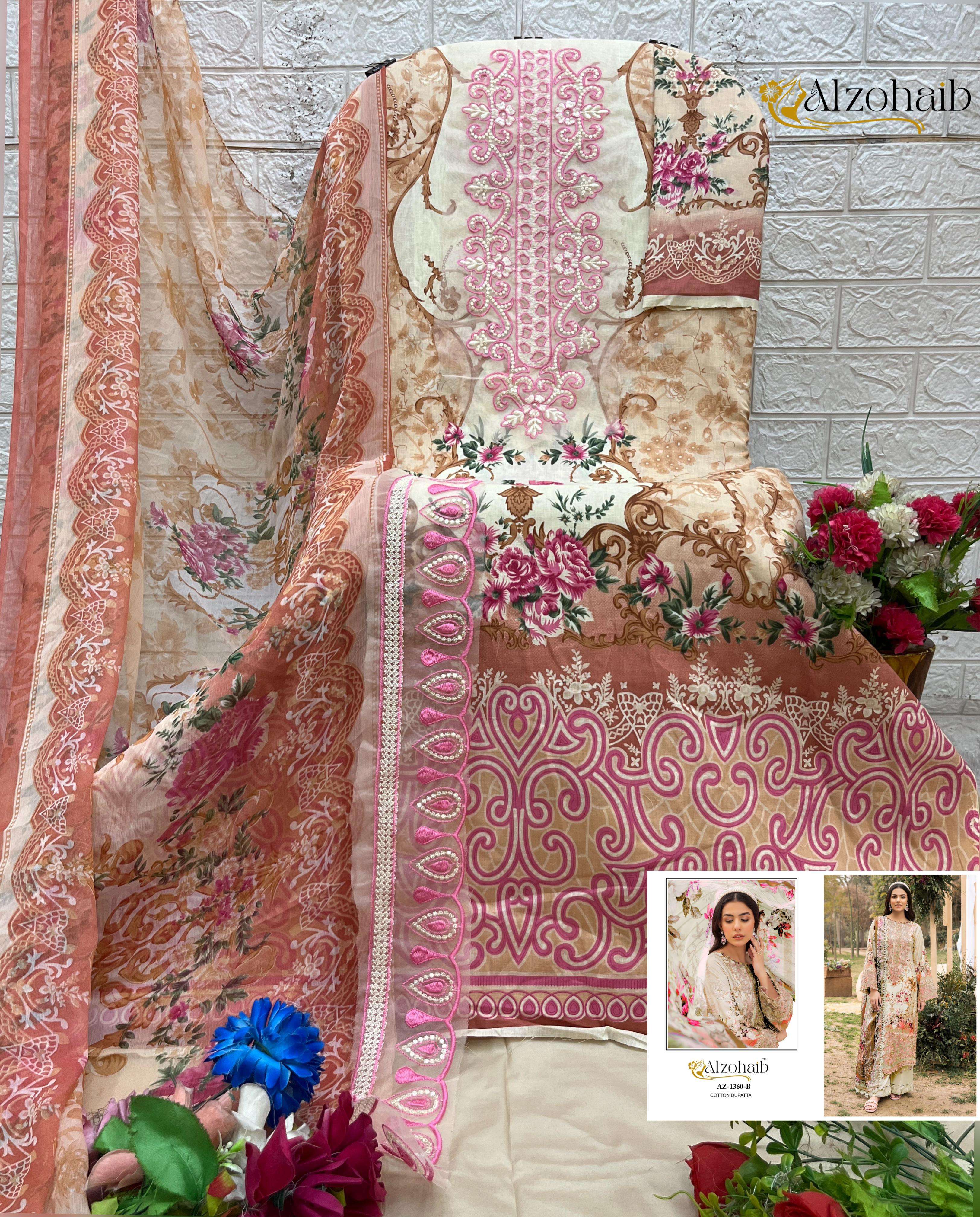 AL ZOHAIB DESIGN NO - 1354 AB - 1360AB PURE COTTON HEAVY PATCH WORK PAKISTANI SUIT