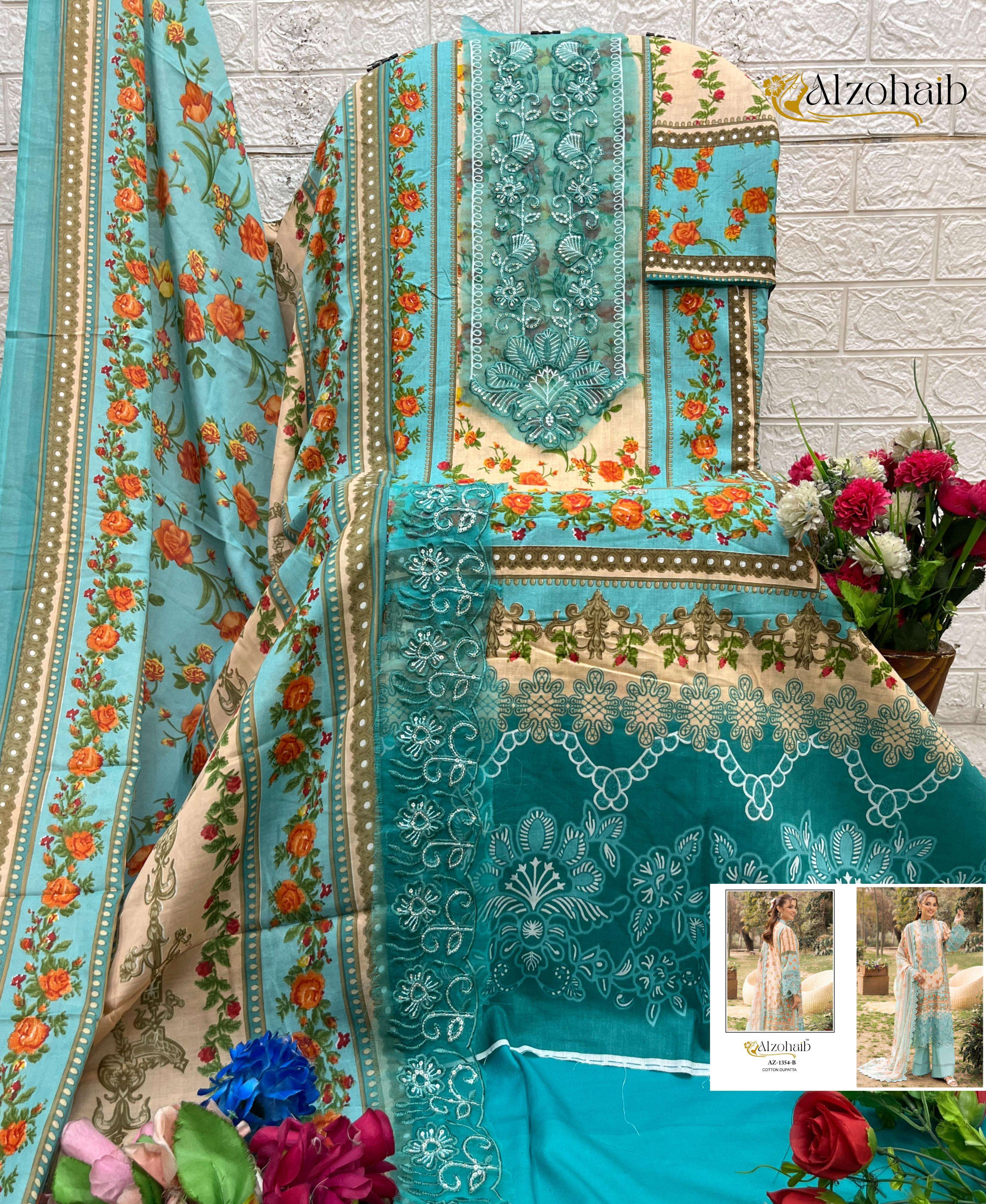 AL ZOHAIB DESIGN NO - 1354 AB - 1360AB PURE COTTON HEAVY PATCH WORK PAKISTANI SUIT
