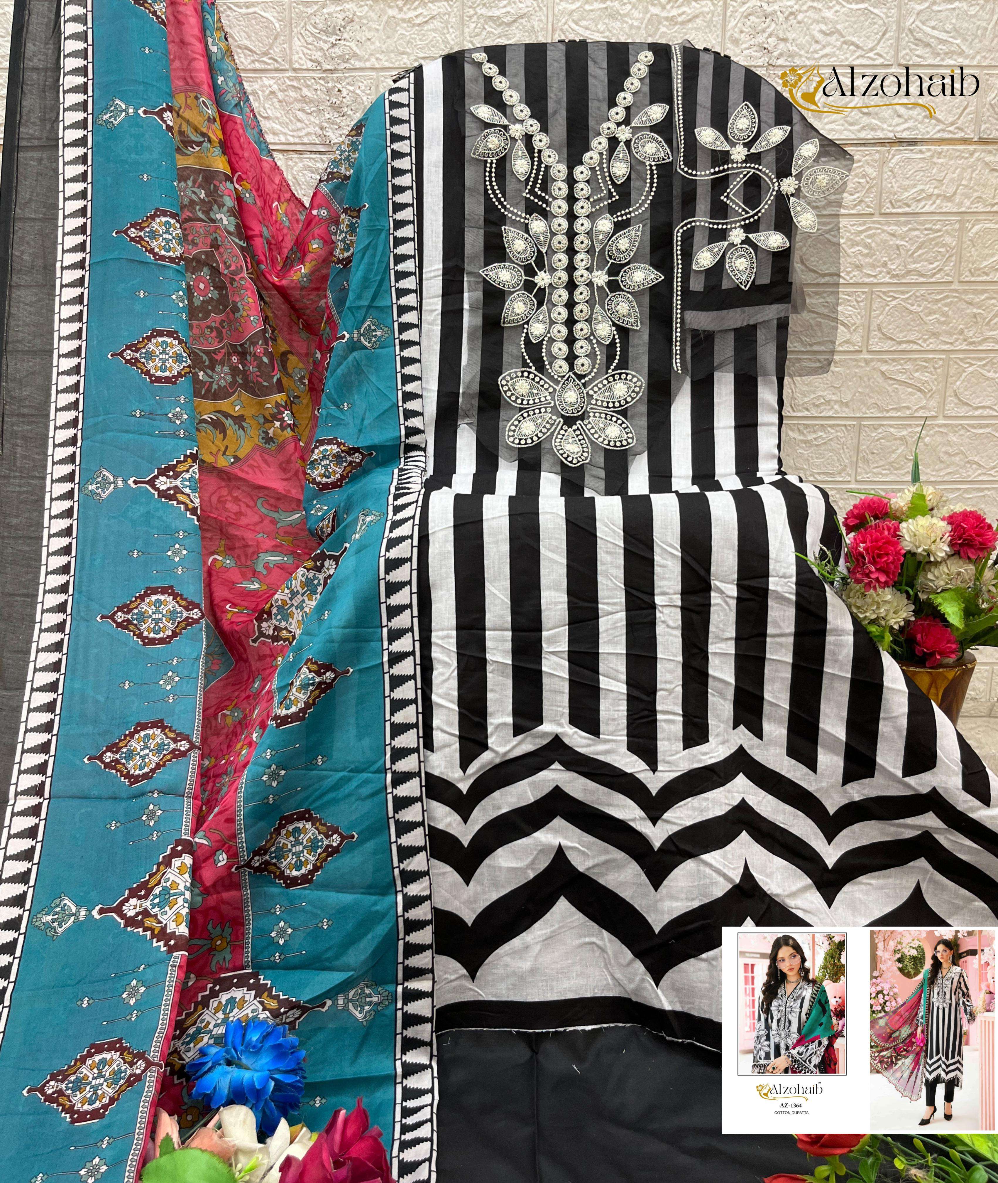 AL ZOHAIB DESIGN NO - 1358-1359-1363-1364 PURE COTTON HEAVY PATCH WORK PAKISTANI SUIT