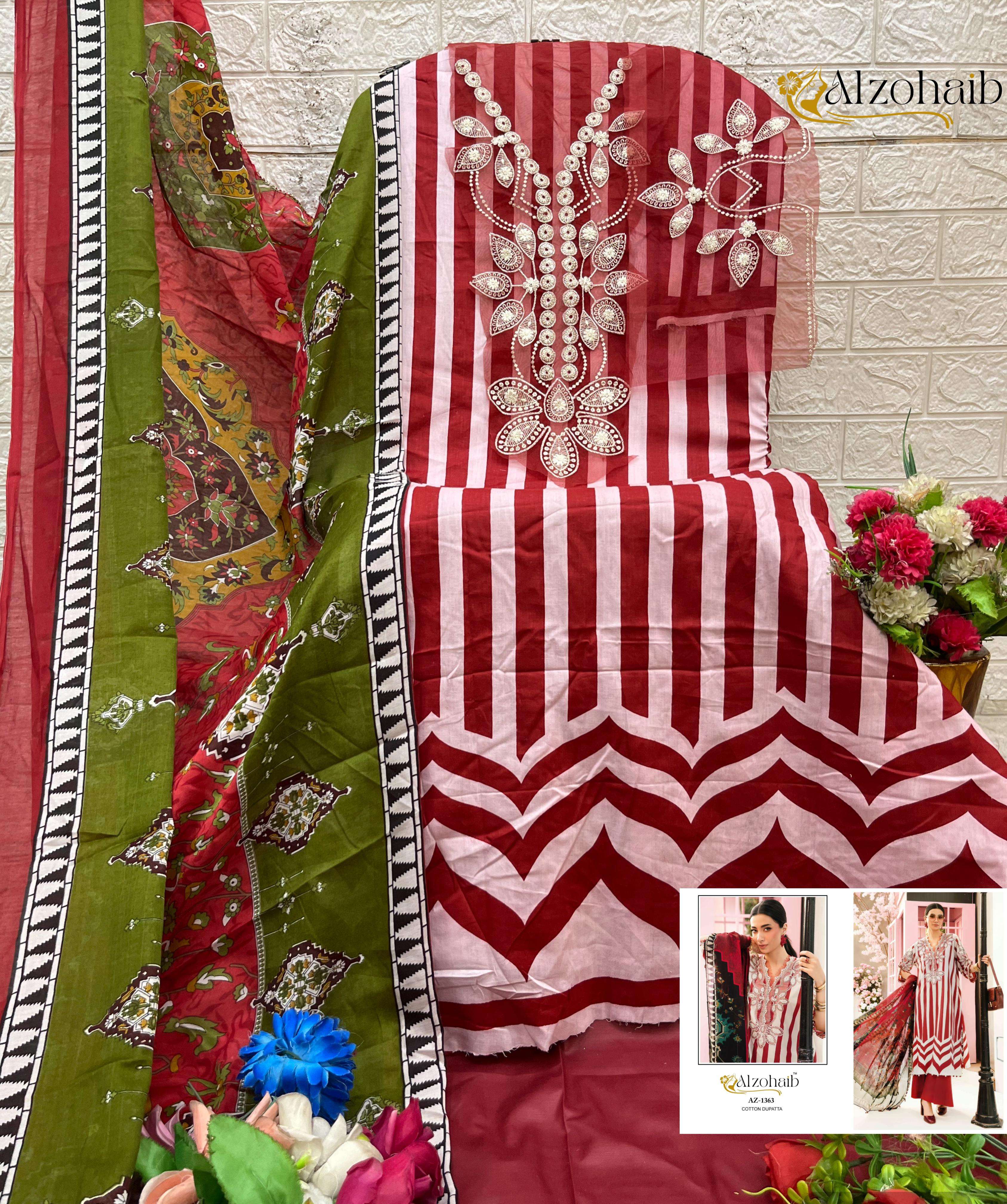AL ZOHAIB DESIGN NO - 1358-1359-1363-1364 PURE COTTON HEAVY PATCH WORK PAKISTANI SUIT