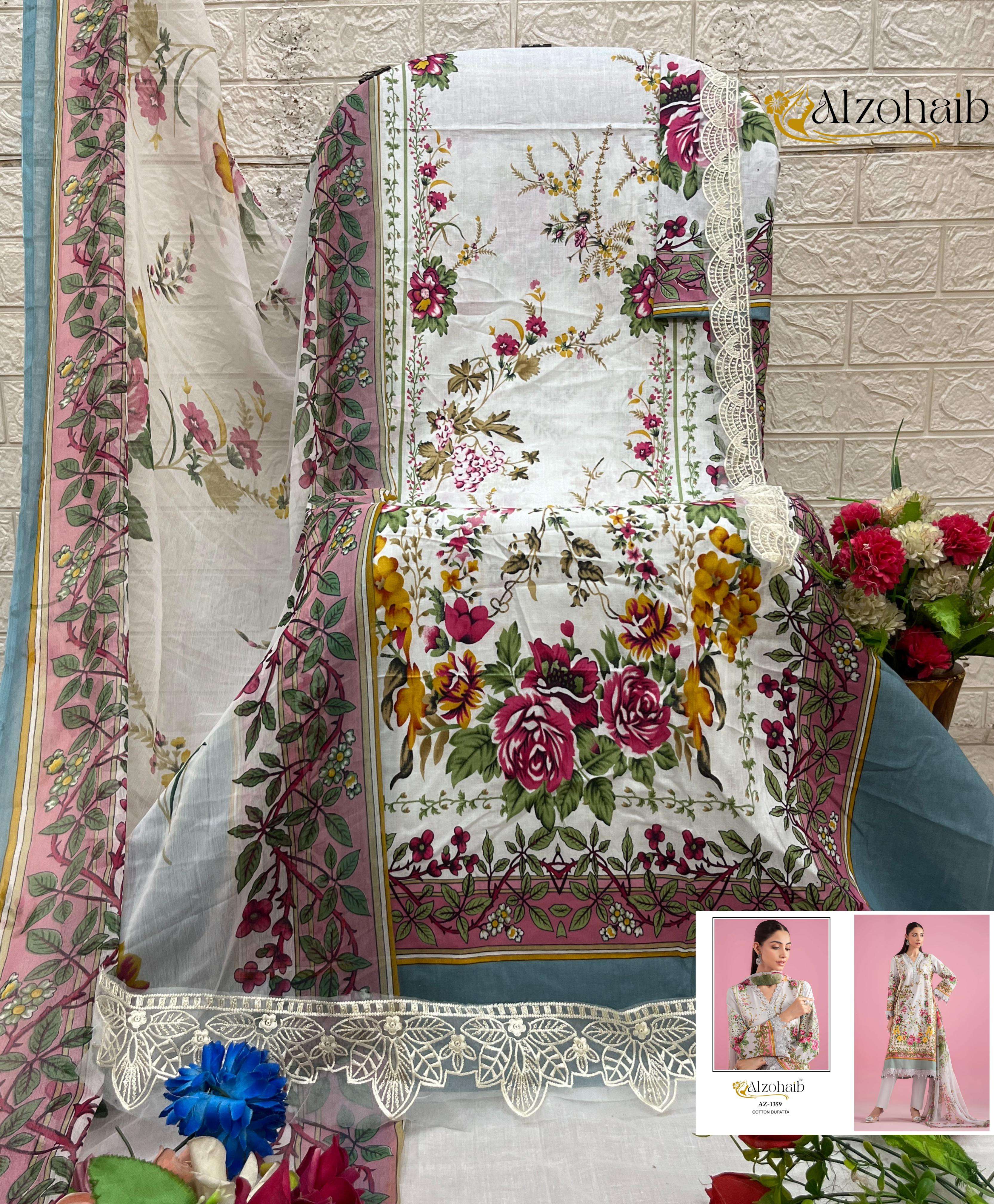 AL ZOHAIB DESIGN NO - 1358-1359-1363-1364 PURE COTTON HEAVY PATCH WORK PAKISTANI SUIT
