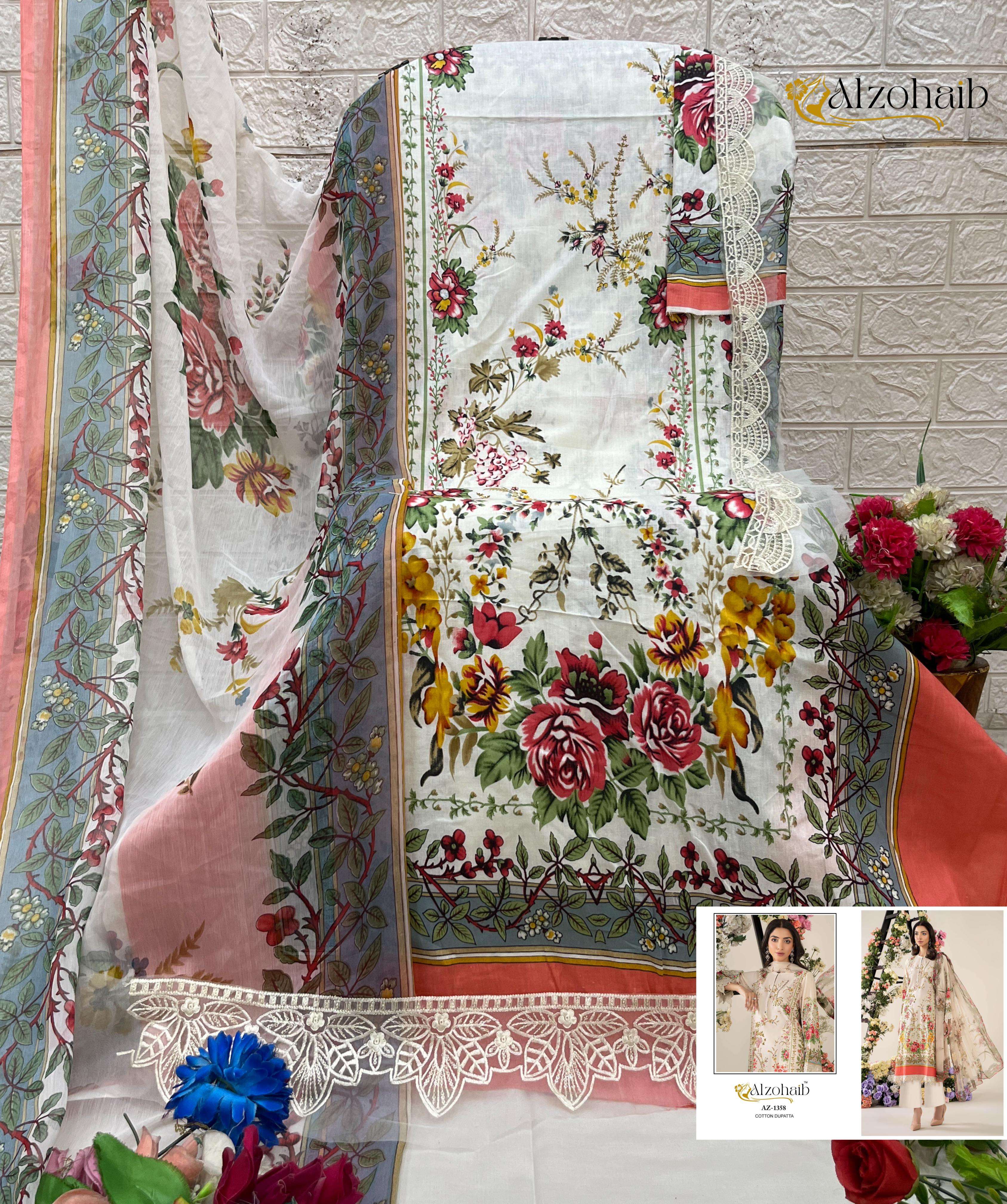 AL ZOHAIB DESIGN NO - 1358-1359-1363-1364 PURE COTTON HEAVY PATCH WORK PAKISTANI SUIT