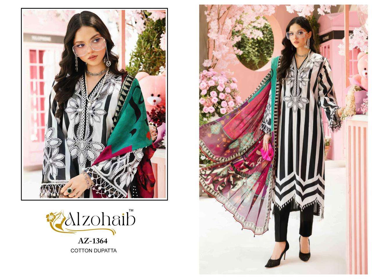 AL ZOHAIB DESIGN NO - 1358-1359-1363-1364 PURE COTTON HEAVY PATCH WORK PAKISTANI SUIT