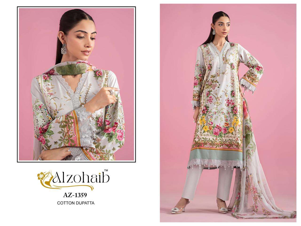 AL ZOHAIB DESIGN NO - 1358-1359-1363-1364 PURE COTTON HEAVY PATCH WORK PAKISTANI SUIT