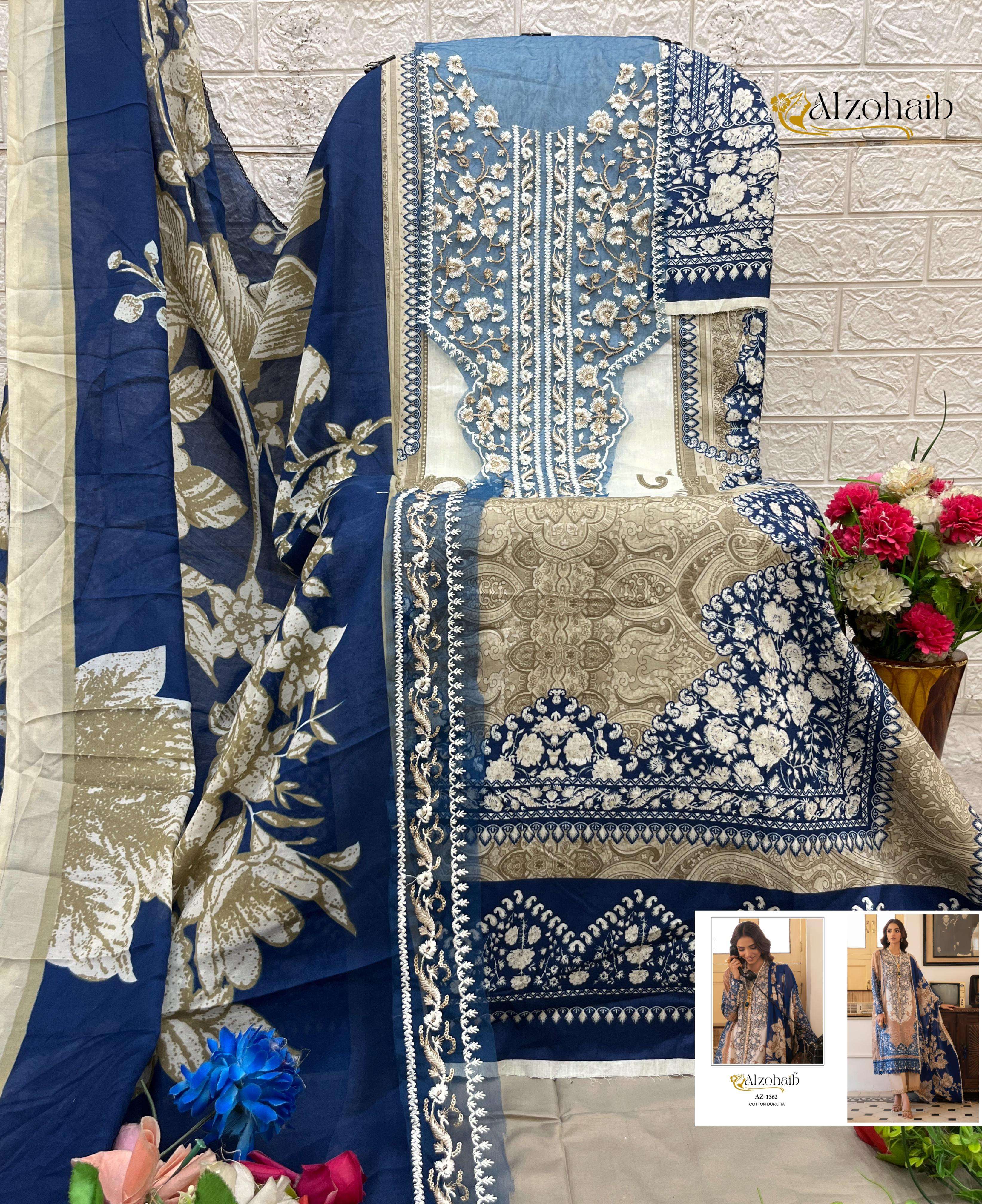 AL ZOHAIB DESIGN NO - 1361-1362 PURE COTTON HEAVY PATCH WORK PAKISTANI SUIT