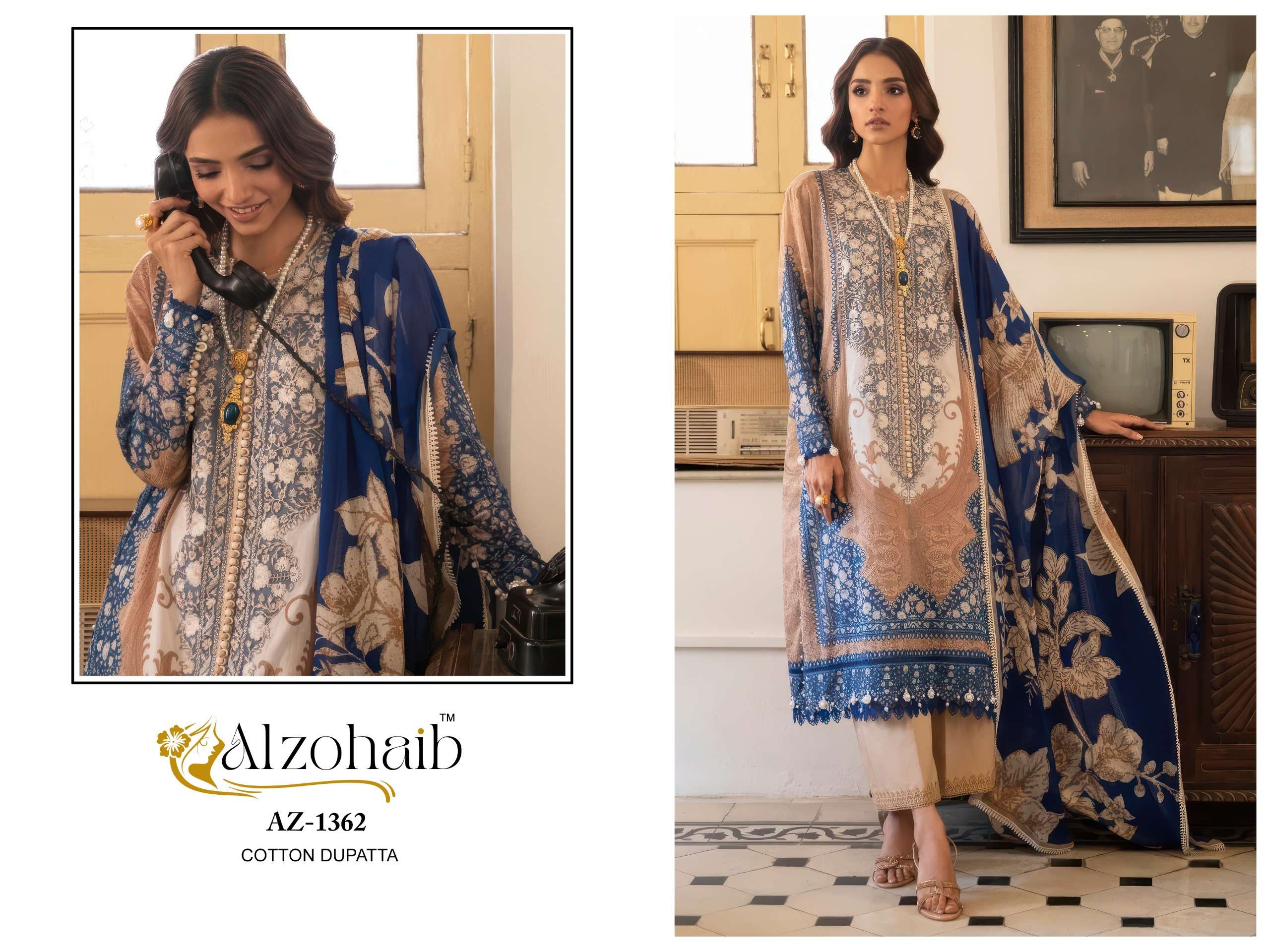 AL ZOHAIB DESIGN NO - 1361-1362 PURE COTTON HEAVY PATCH WORK PAKISTANI SUIT