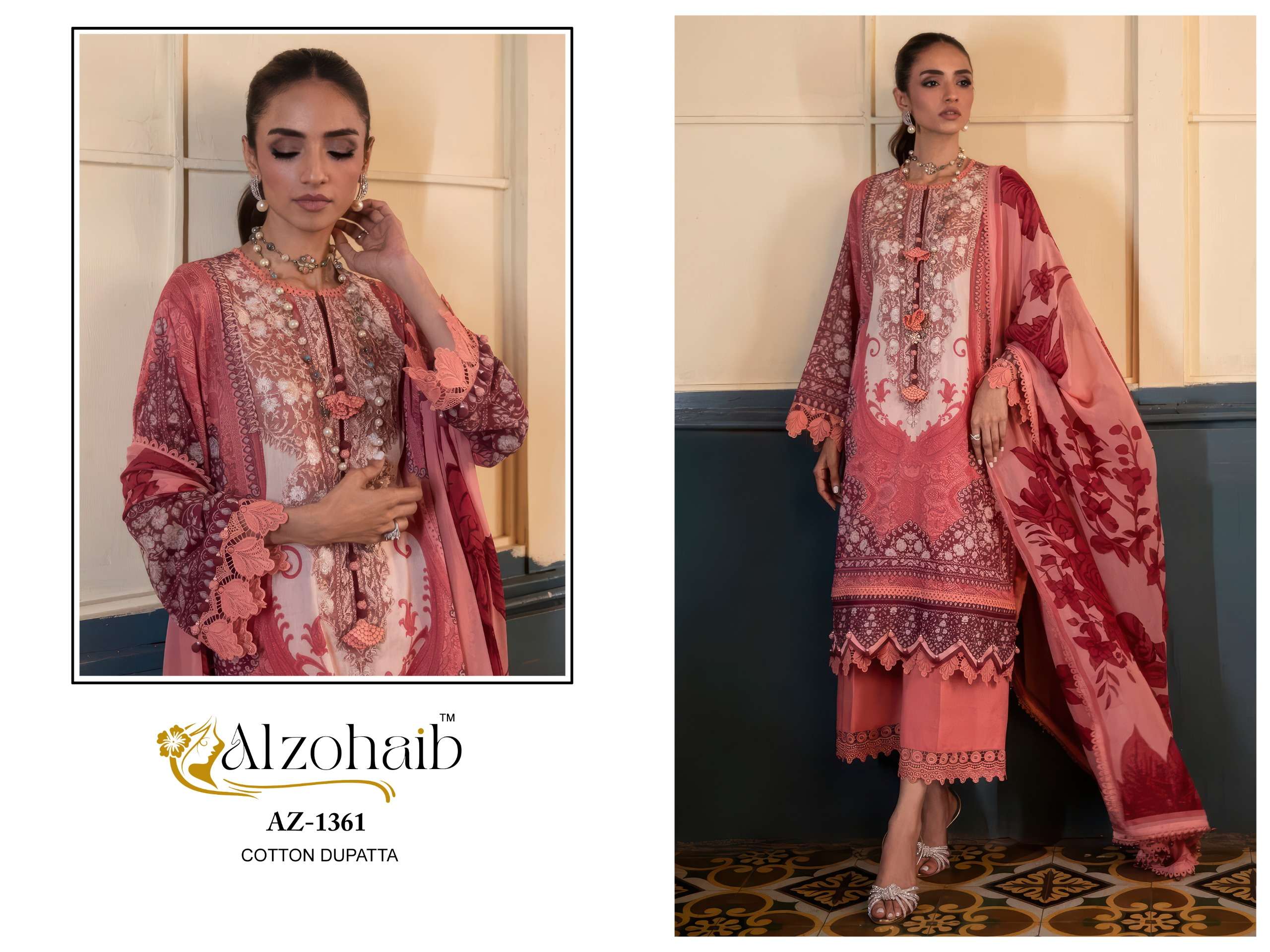AL ZOHAIB DESIGN NO - 1361-1362 PURE COTTON HEAVY PATCH WORK PAKISTANI SUIT