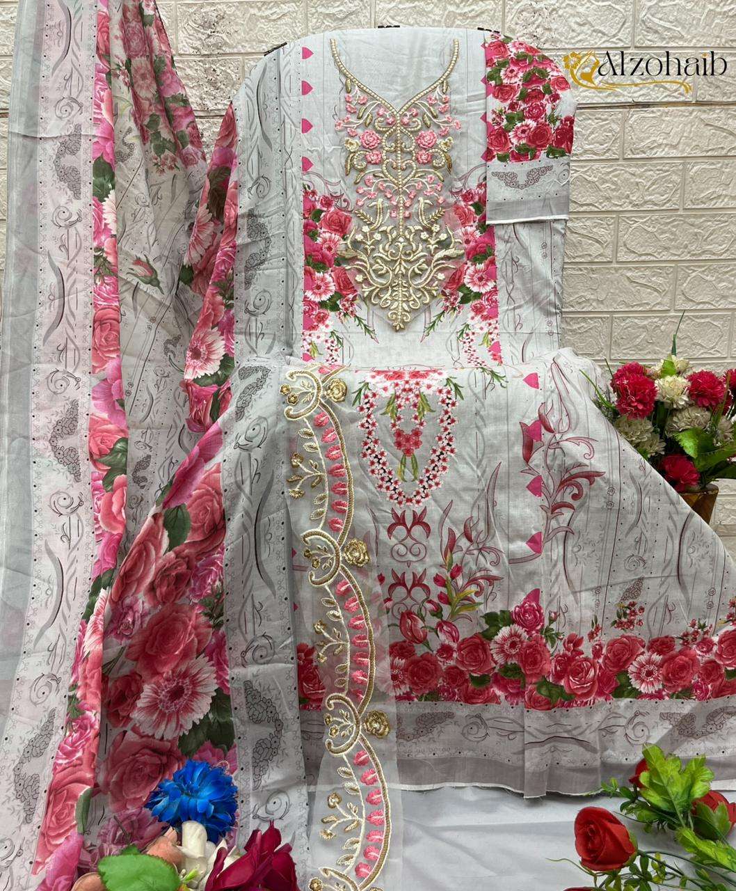 AL ZOHAIB DESIGN NO - 1366 AB - 1367 AB PURE COTTON HEAVY PATCH WORK PAKISTANI SUIT