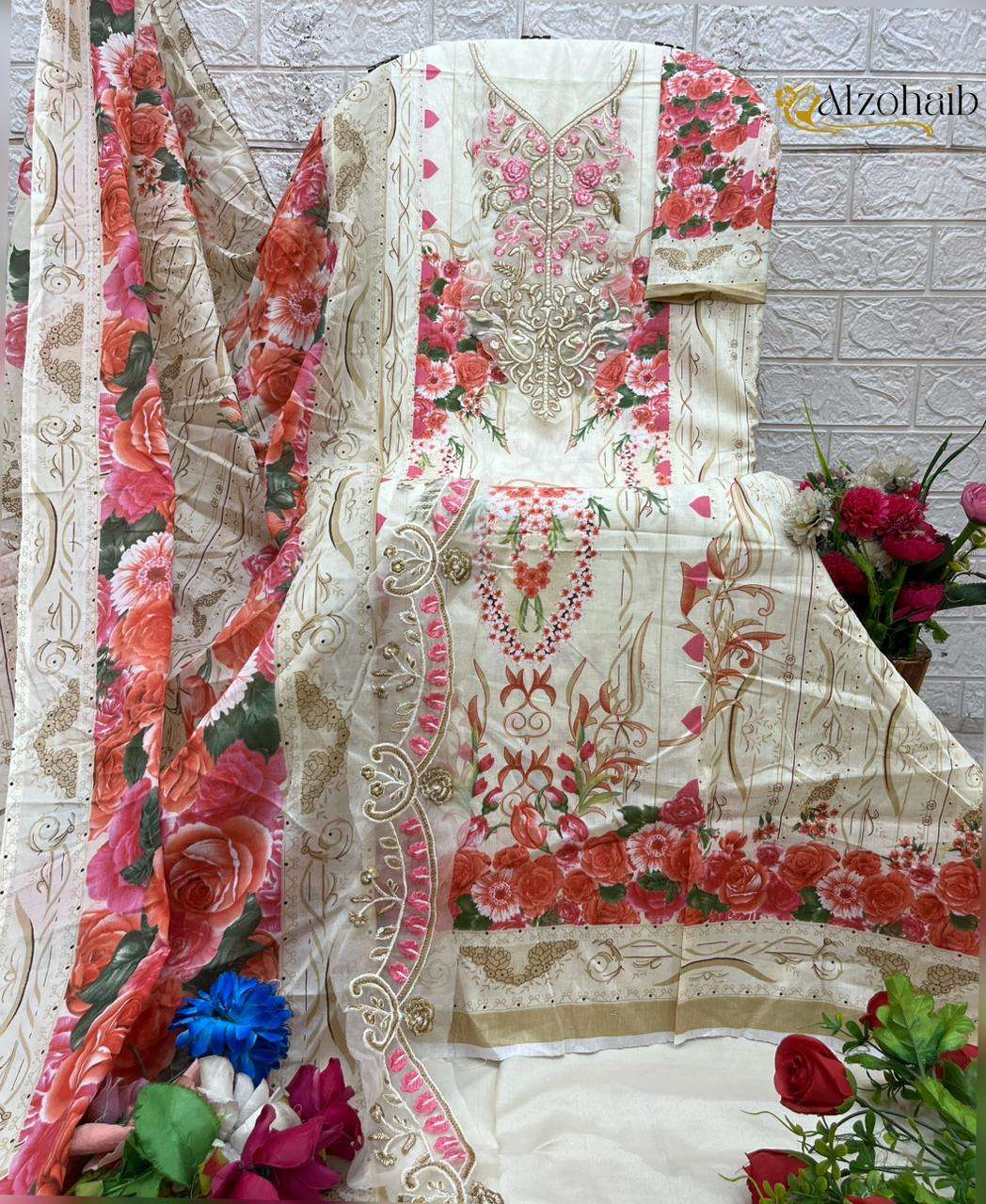 AL ZOHAIB DESIGN NO - 1366 AB - 1367 AB PURE COTTON HEAVY PATCH WORK PAKISTANI SUIT