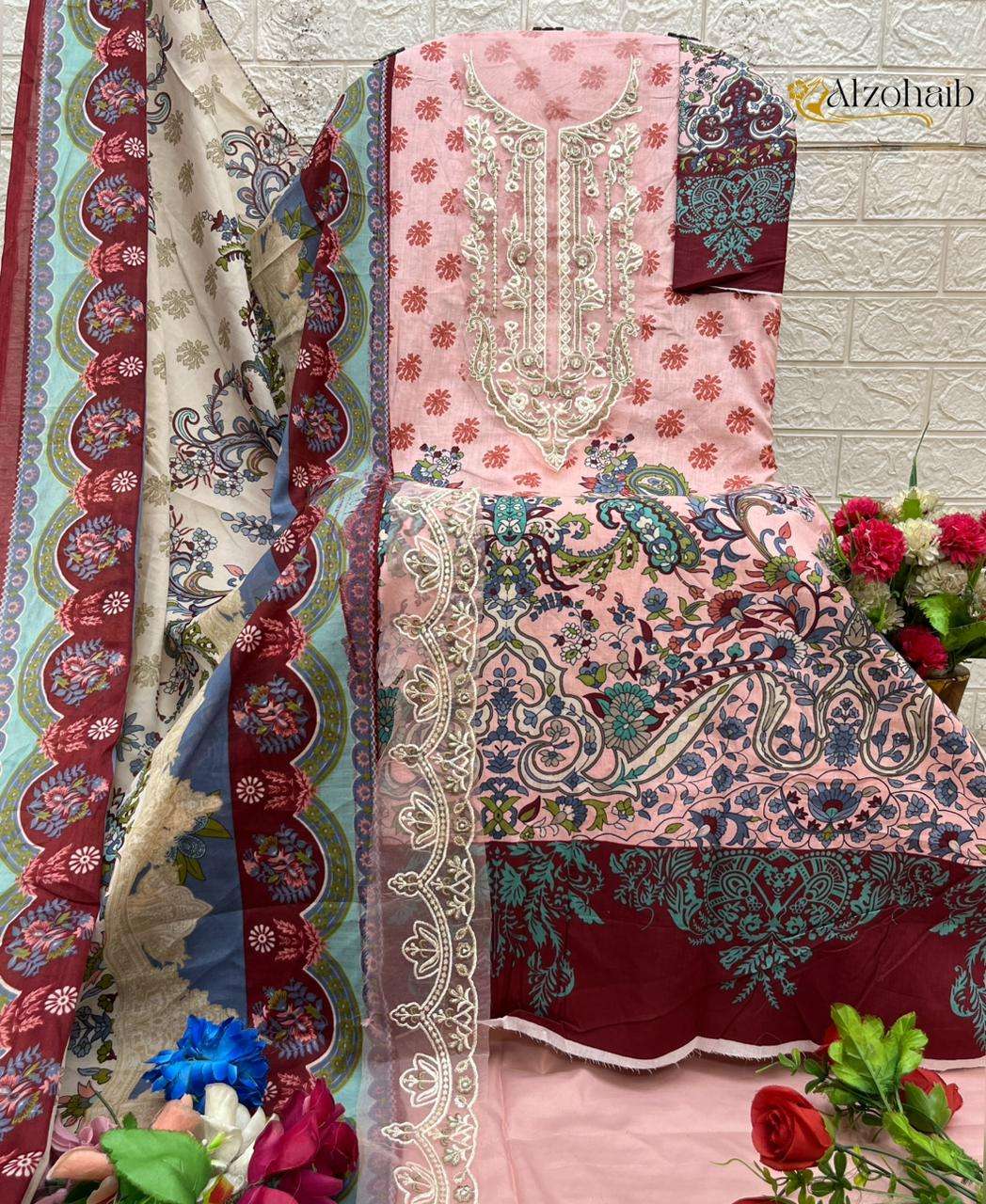 AL ZOHAIB DESIGN NO - 1366 AB - 1367 AB PURE COTTON HEAVY PATCH WORK PAKISTANI SUIT