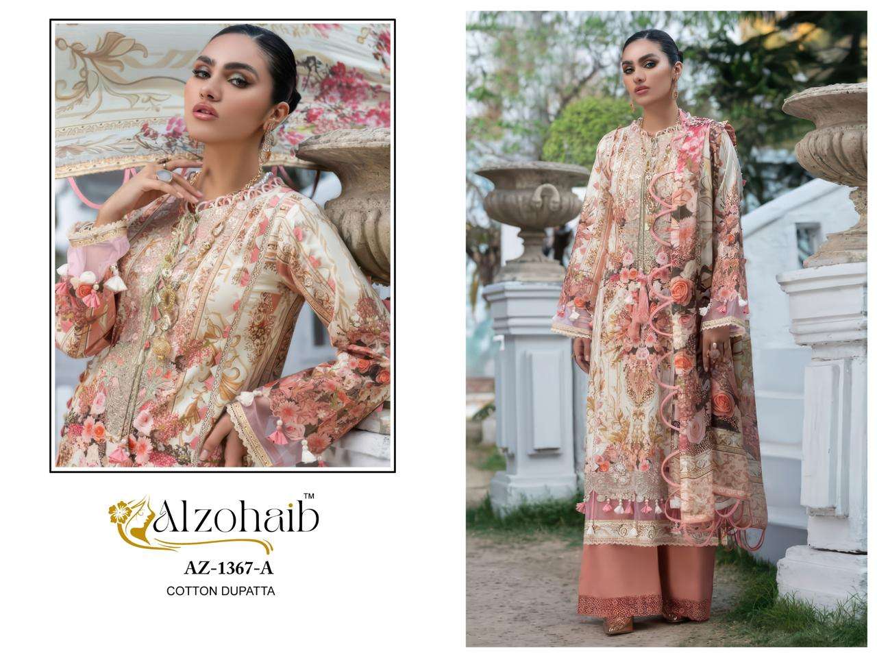 AL ZOHAIB DESIGN NO - 1366 AB - 1367 AB PURE COTTON HEAVY PATCH WORK PAKISTANI SUIT