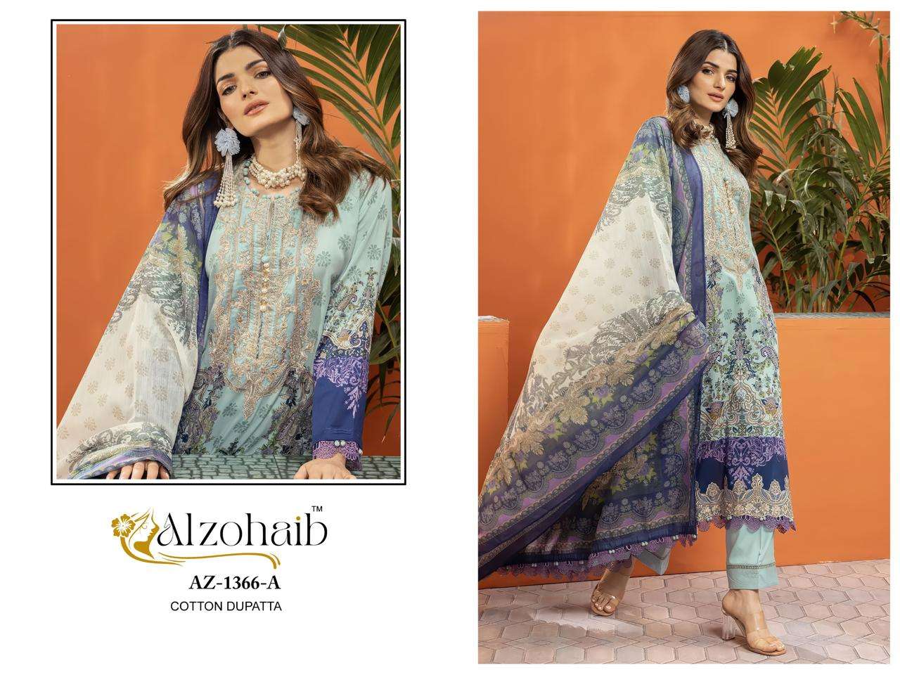 AL ZOHAIB DESIGN NO - 1366 AB - 1367 AB PURE COTTON HEAVY PATCH WORK PAKISTANI SUIT