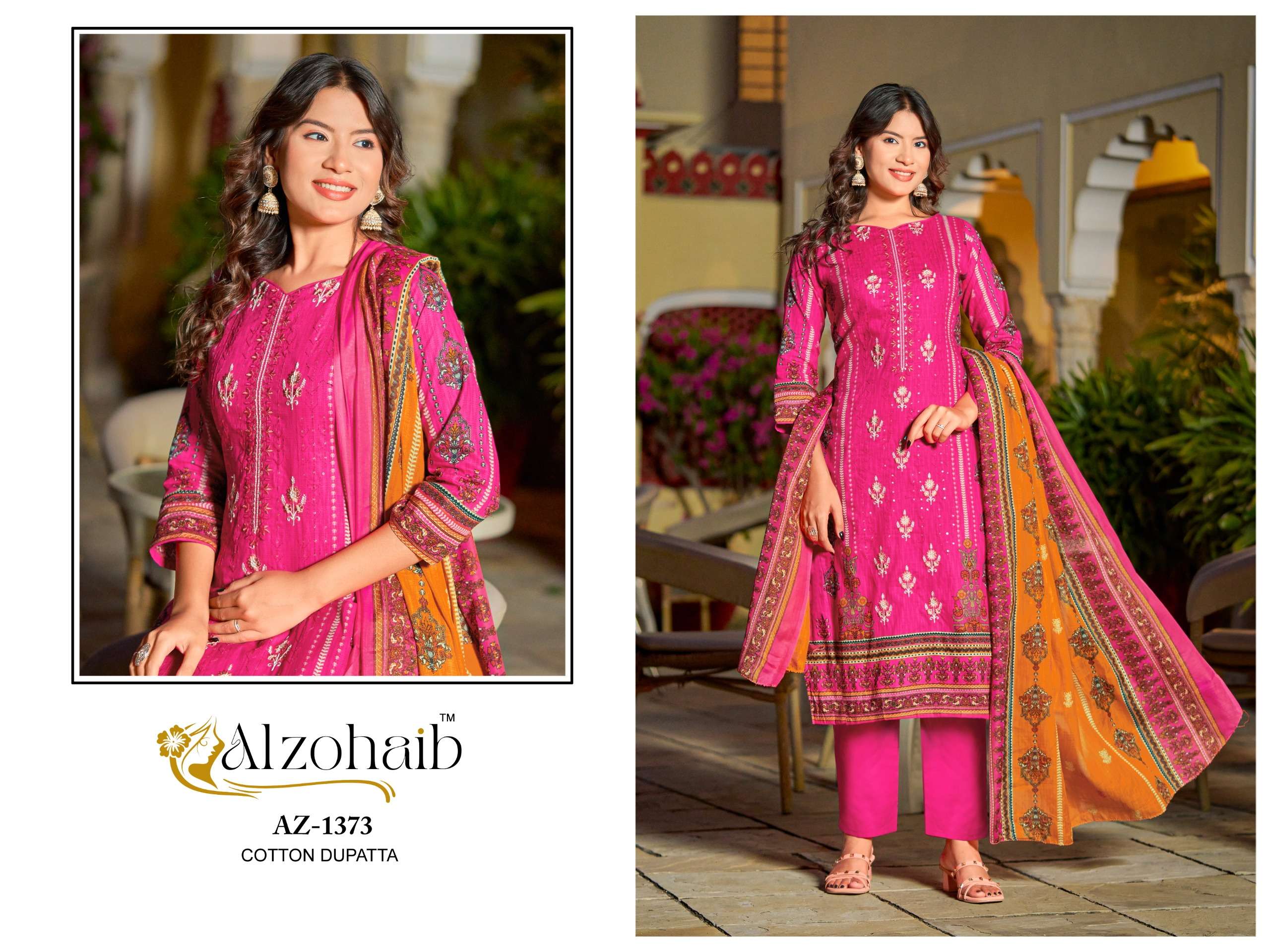 AL ZOHAIB DESIGN NO - 1370 - 1371 - 1372 - 1372 PURE COTTON PRINT HEAVY SELF WORK PAKISTANI SUIT