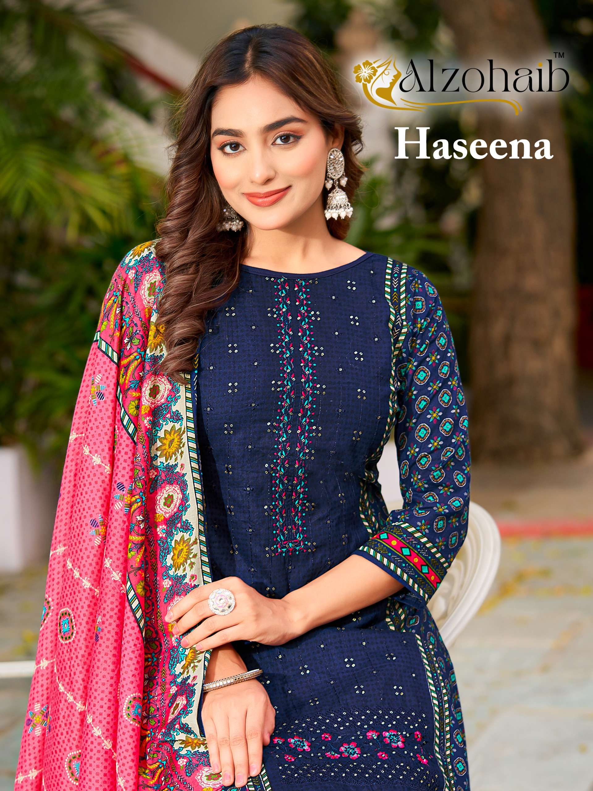 AL ZOHAIB DESIGN NO - 1379-1380-1381 PURE COTTON PRINT HEAVY SELF WORK PAKISTANI SUIT