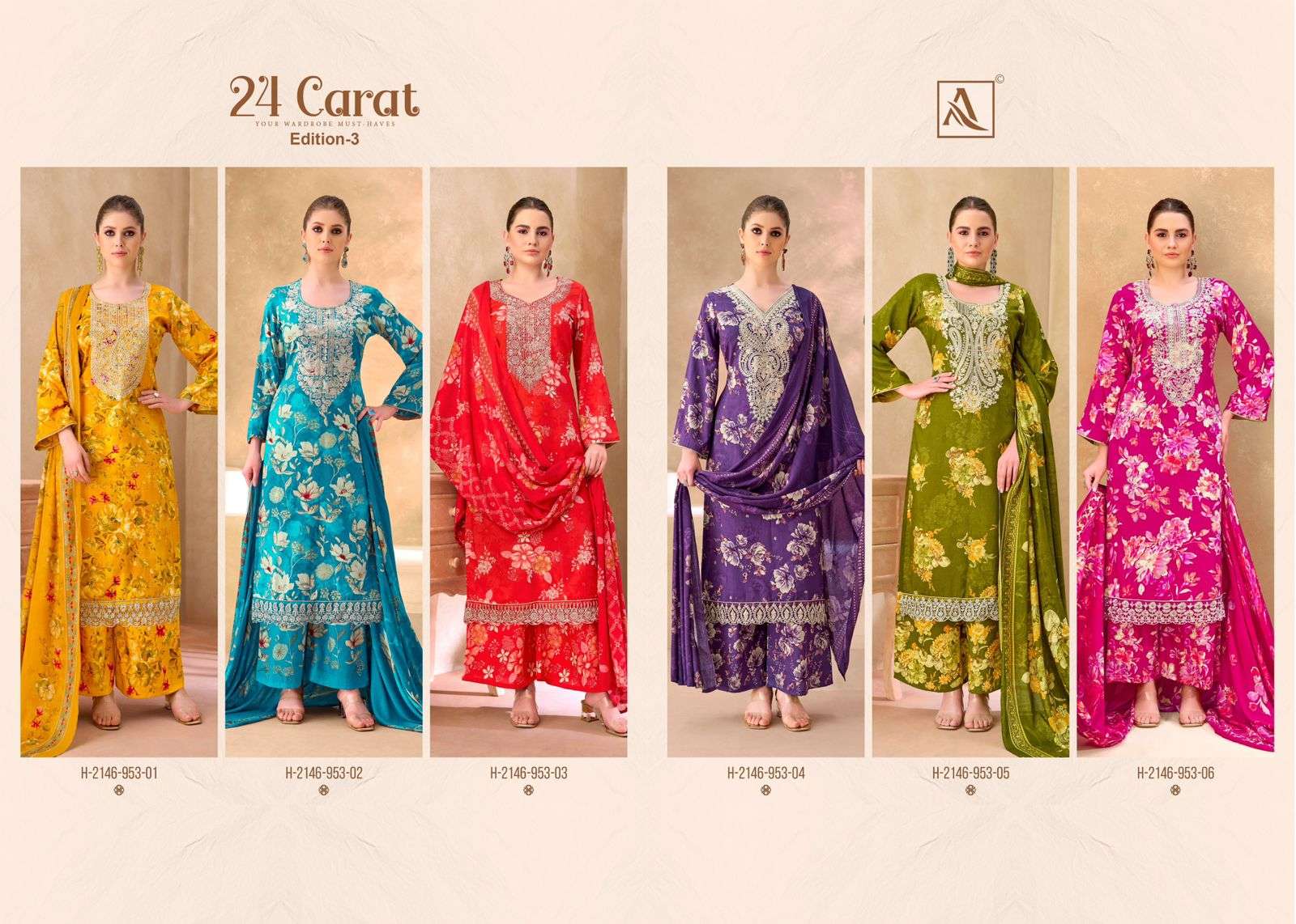 ALOK SUITS 24 CARAT VOL 3 RAYON FANCY EMBROIDERIES WORK SUIT
