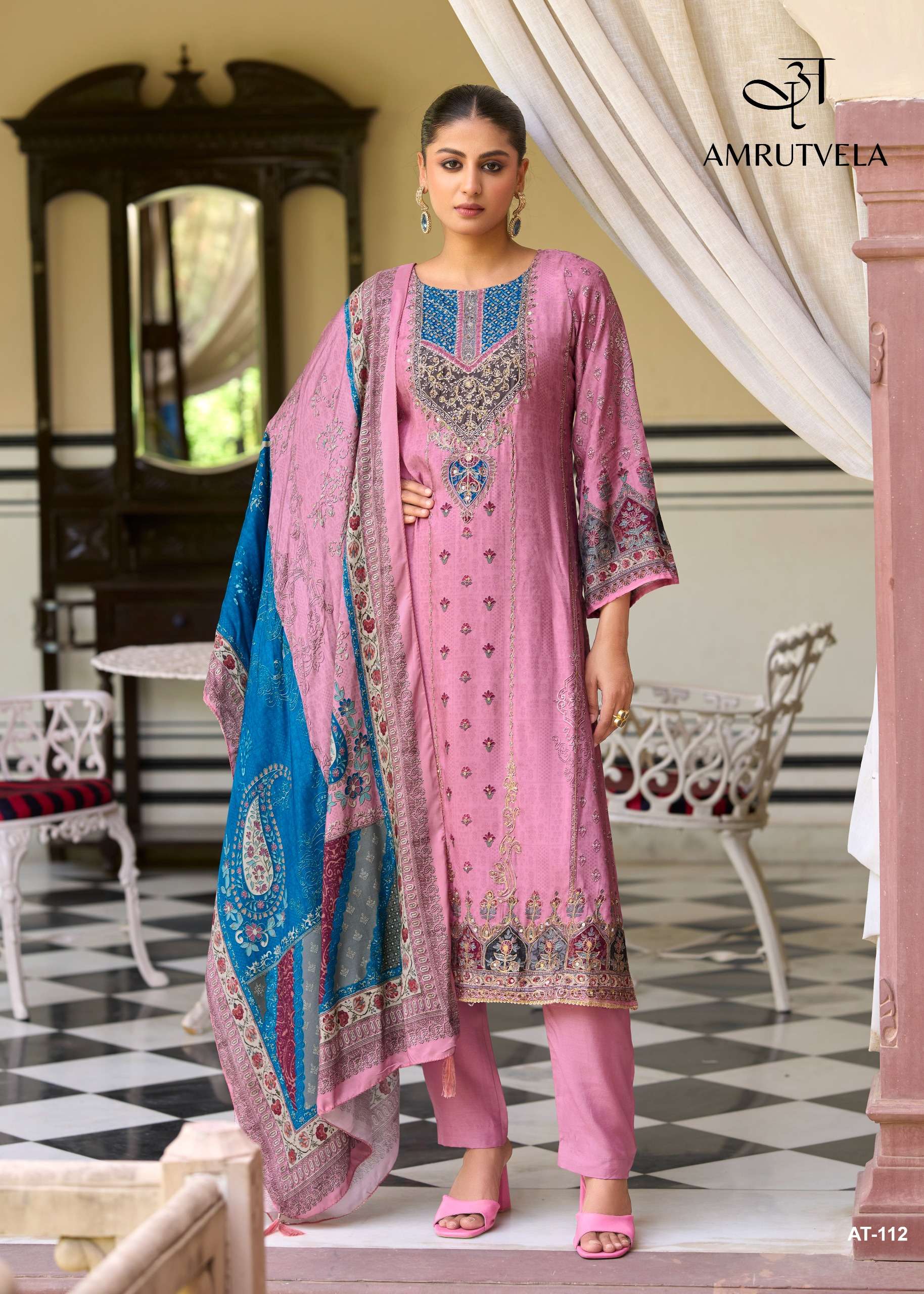 AMRUTVELA AT 112 VISCOSE DIGITAL PRINT WITH DESIGNER WORK SUIT