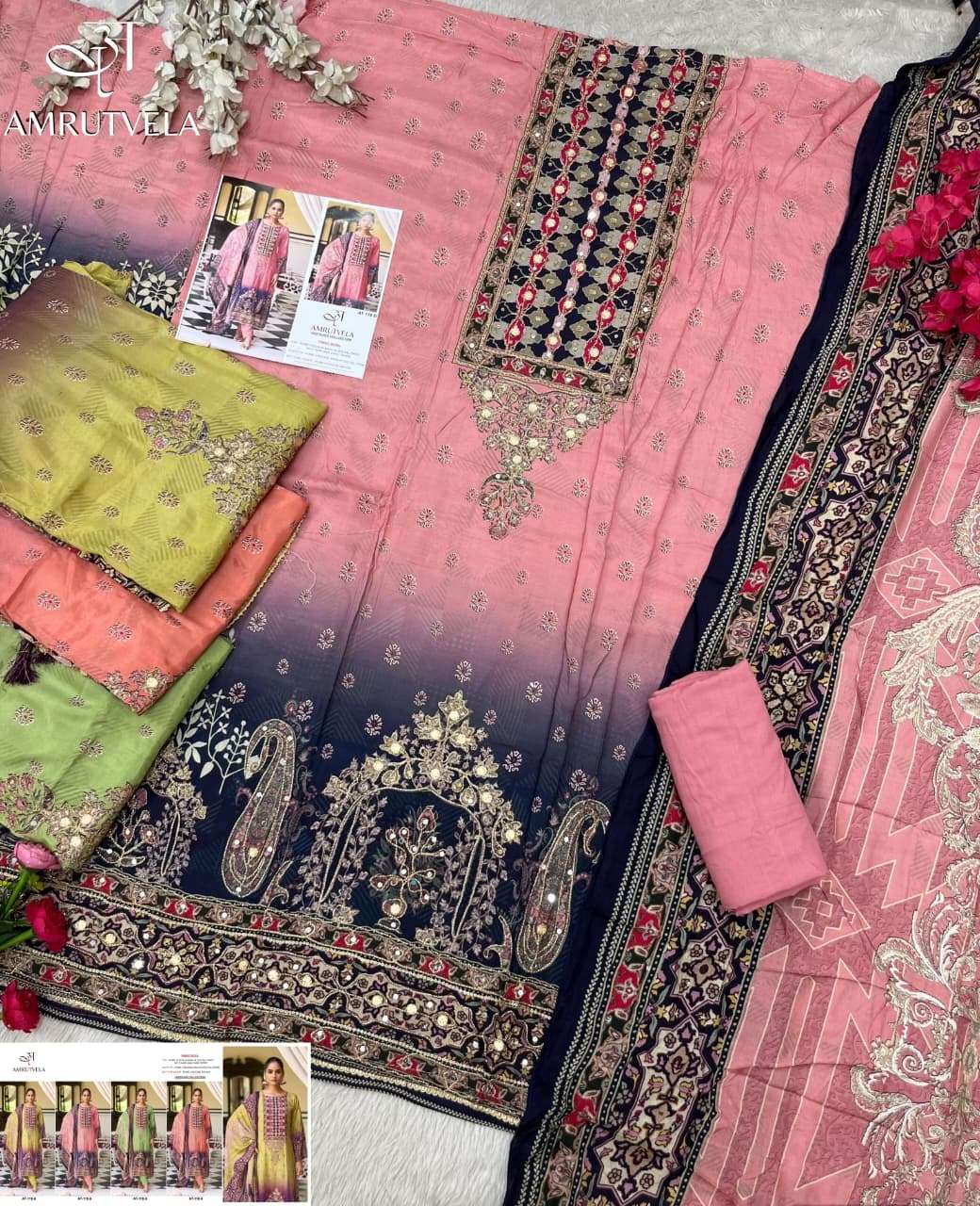 AMRUTVELA AT 119 MUSLIN DIGITAL PRINT WITH FANCY WORK PAKISTANI SUIT