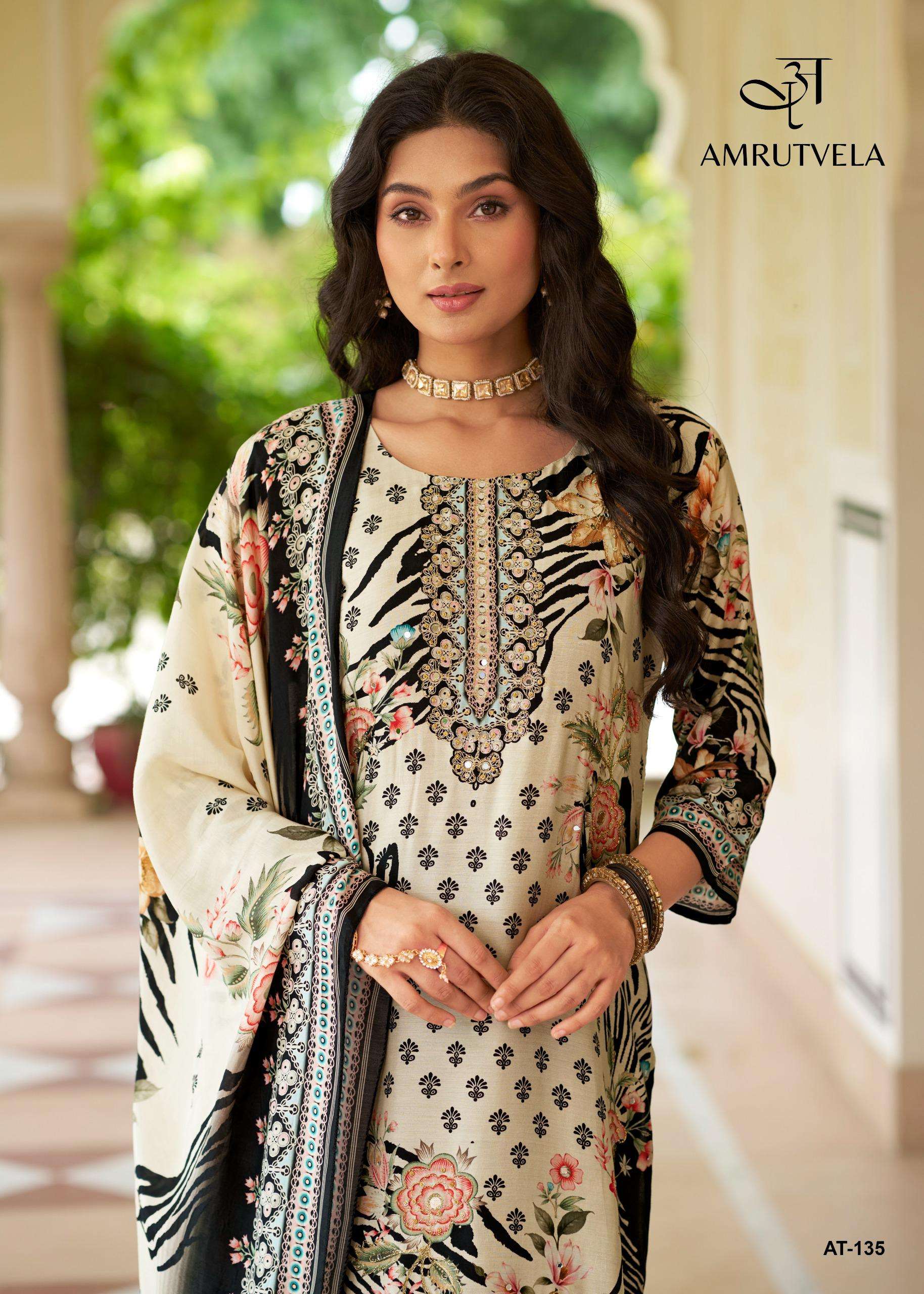 AMRUTVELA DESIGN NO - 148 ABCD PURE VISCOSE MUSLIN DIGITAL PRINT AARI HANDWORK PAKISTANI SUIT