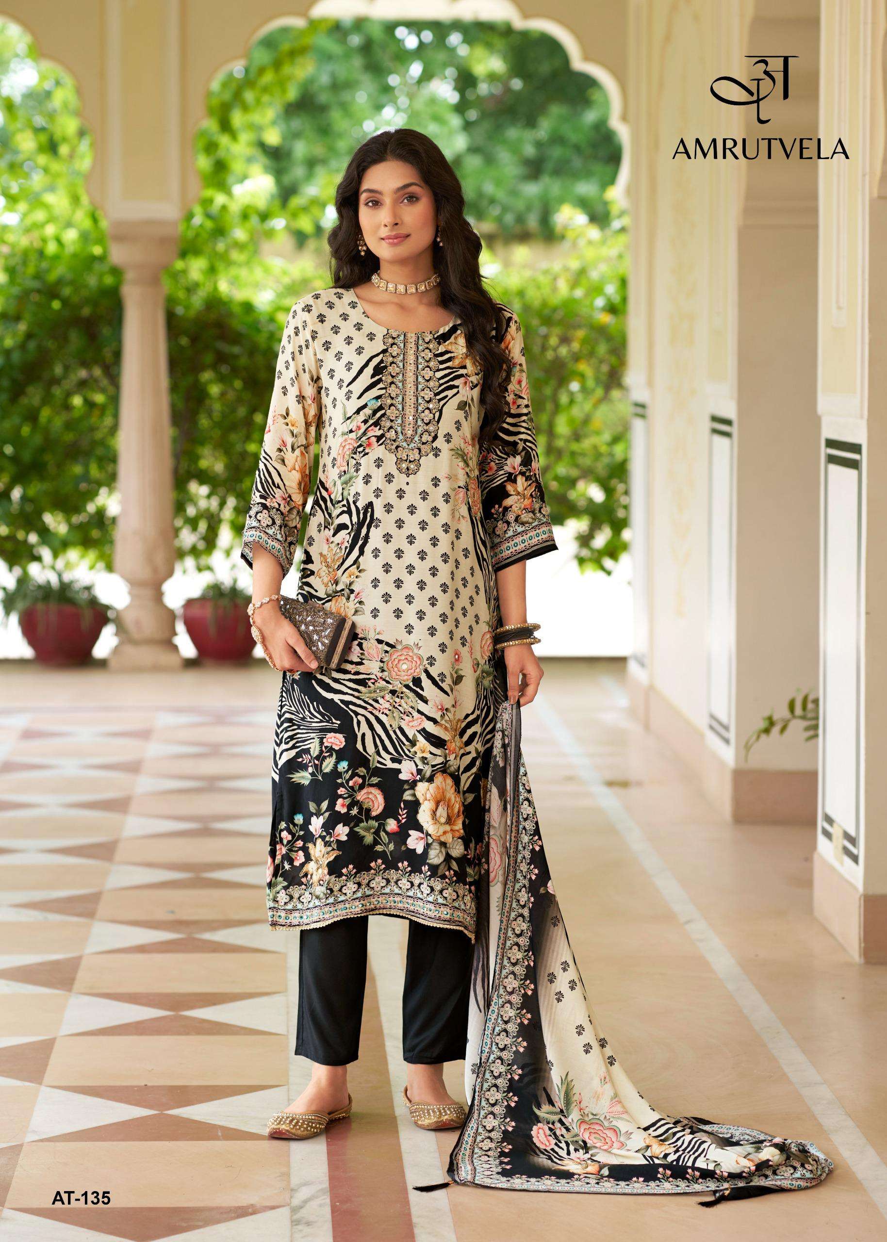 AMRUTVELA DESIGN NO - 148 ABCD PURE VISCOSE MUSLIN DIGITAL PRINT AARI HANDWORK PAKISTANI SUIT