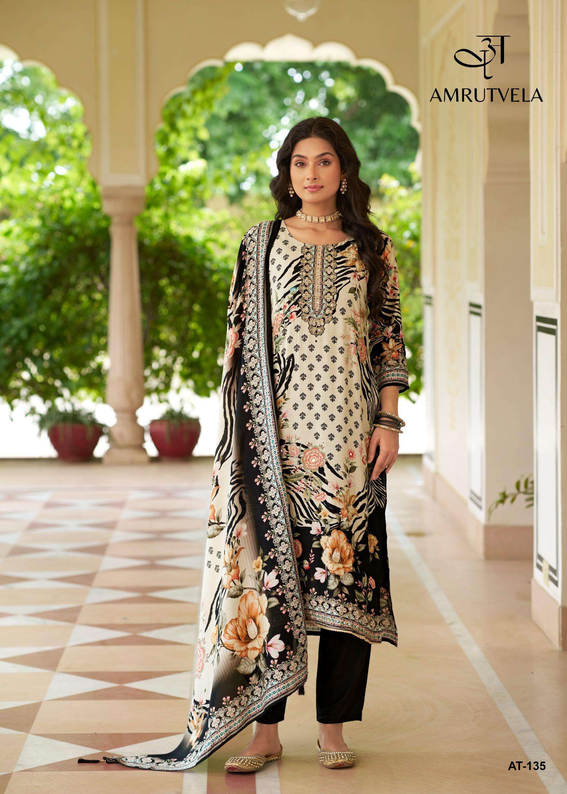 AMRUTVELA DESIGN NO - 148 ABCD PURE VISCOSE MUSLIN DIGITAL PRINT AARI HANDWORK PAKISTANI SUIT