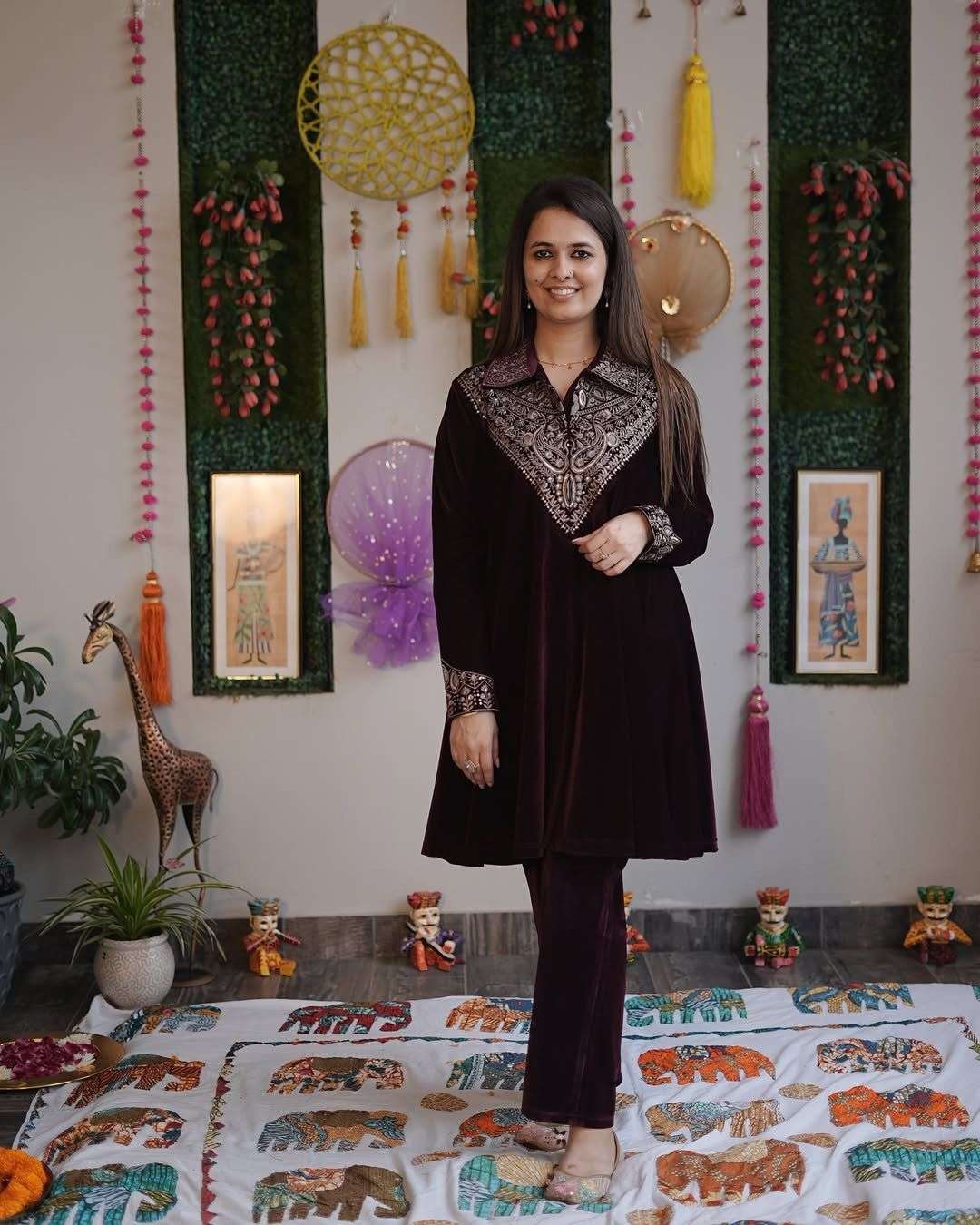 BE 413 VELVET DESIGNER PARTY WEAR KURTA WITH PLAZZO 