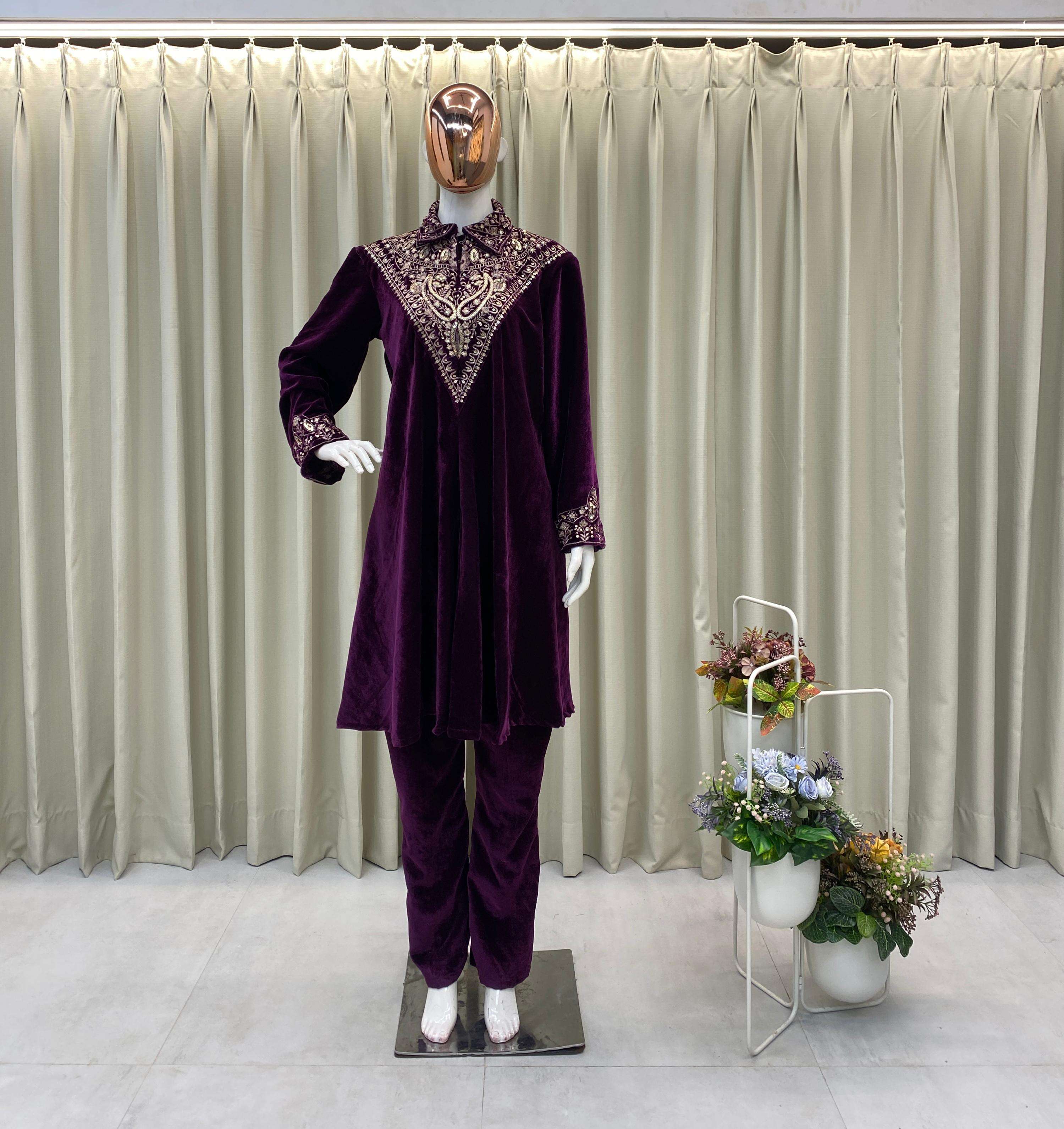 BE 413 VELVET DESIGNER PARTY WEAR KURTA WITH PLAZZO 