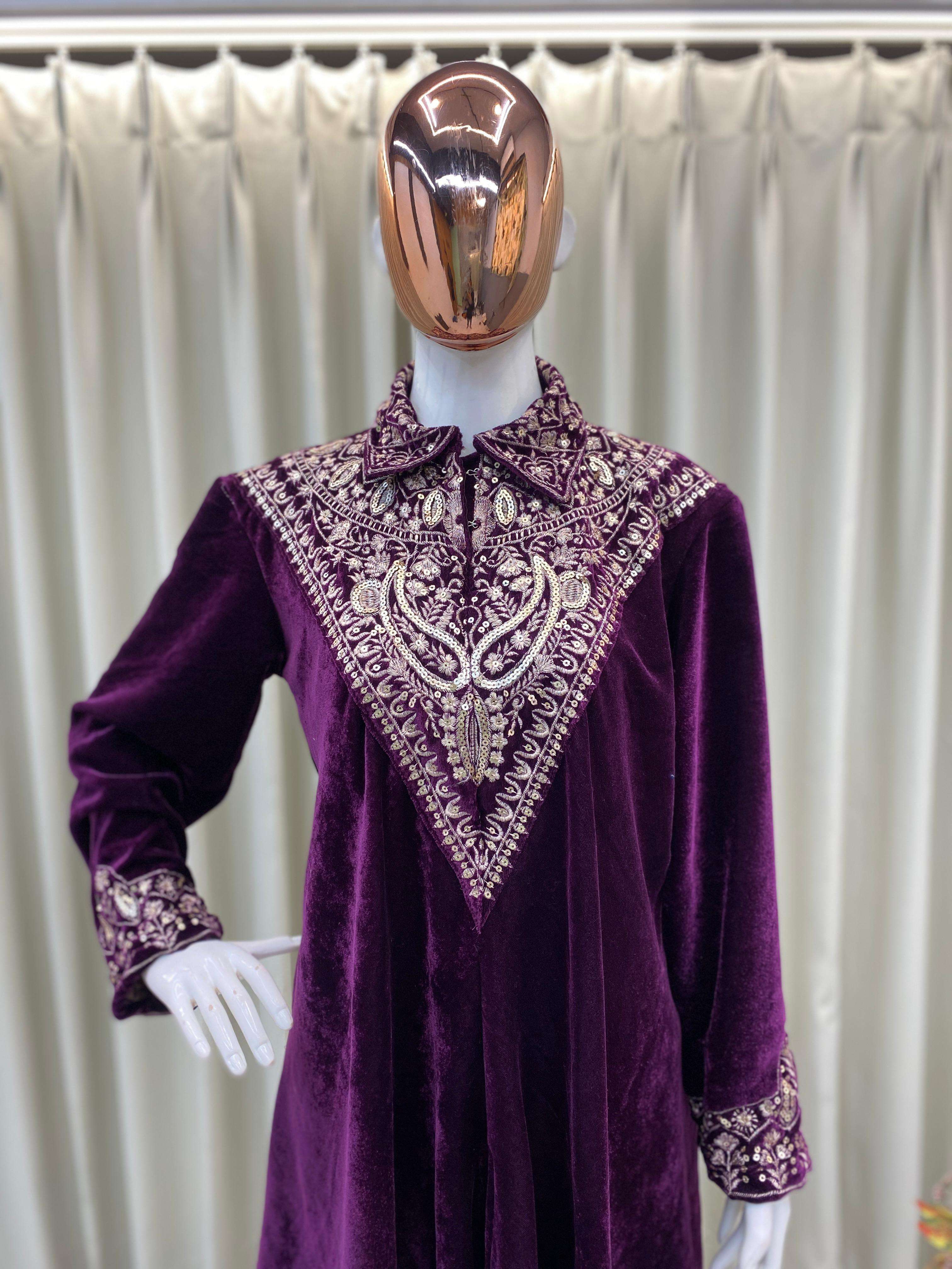 BE 413 VELVET DESIGNER PARTY WEAR KURTA WITH PLAZZO 