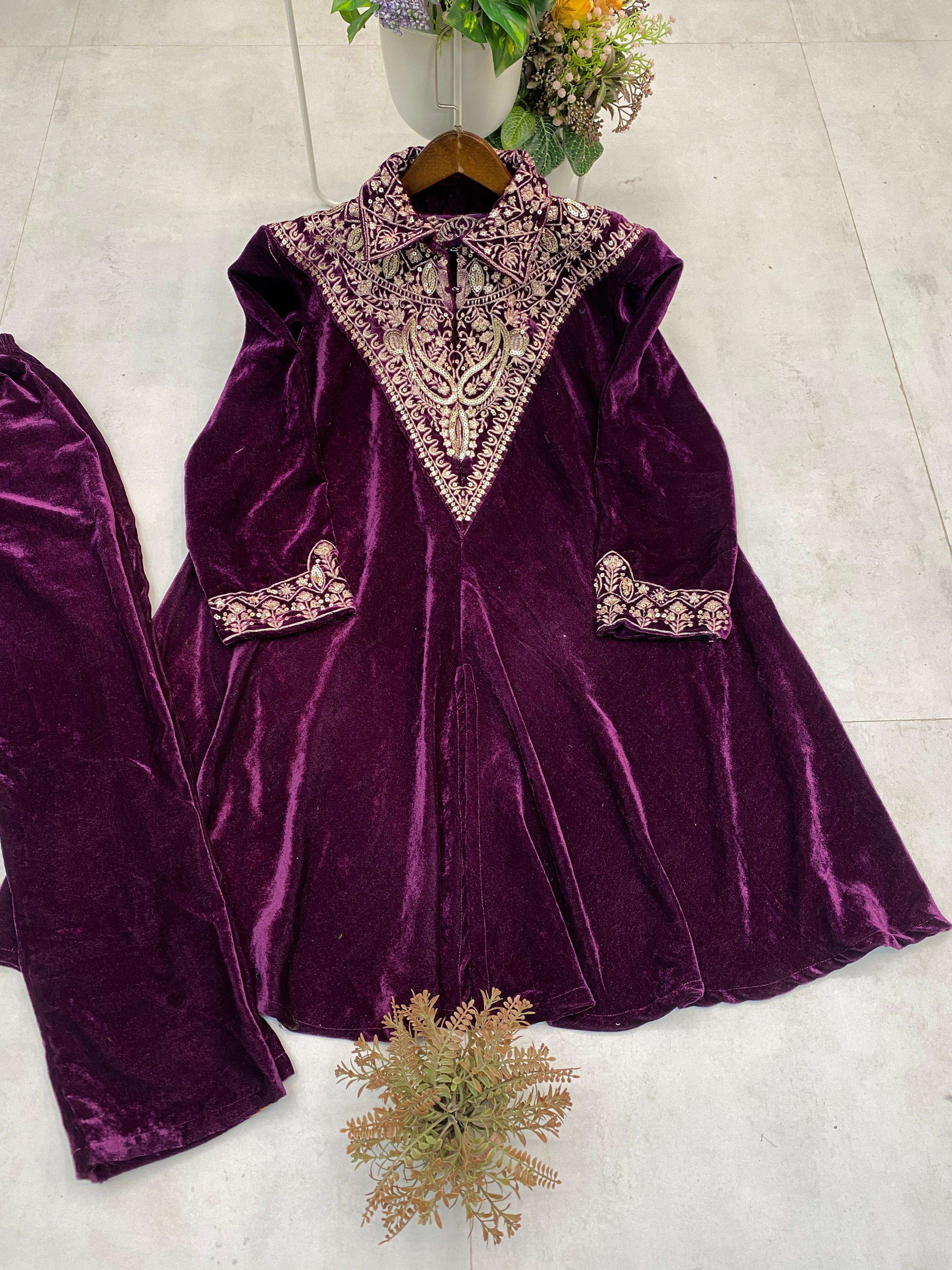 BE 413 VELVET DESIGNER PARTY WEAR KURTA WITH PLAZZO 