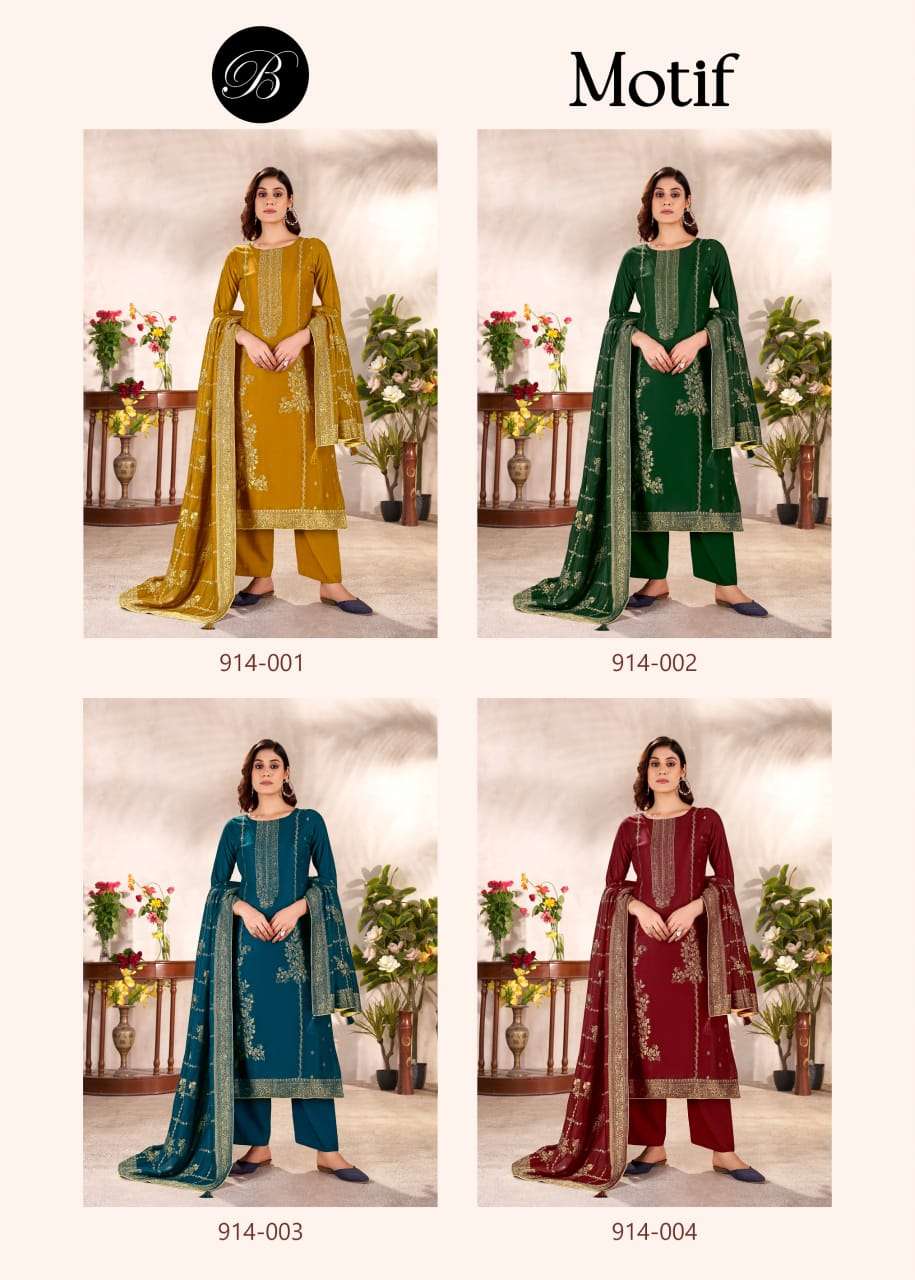 BELLIZA DESIGNER STUDIO MOTIF PASHMINA DESIGNER WORK SUIT