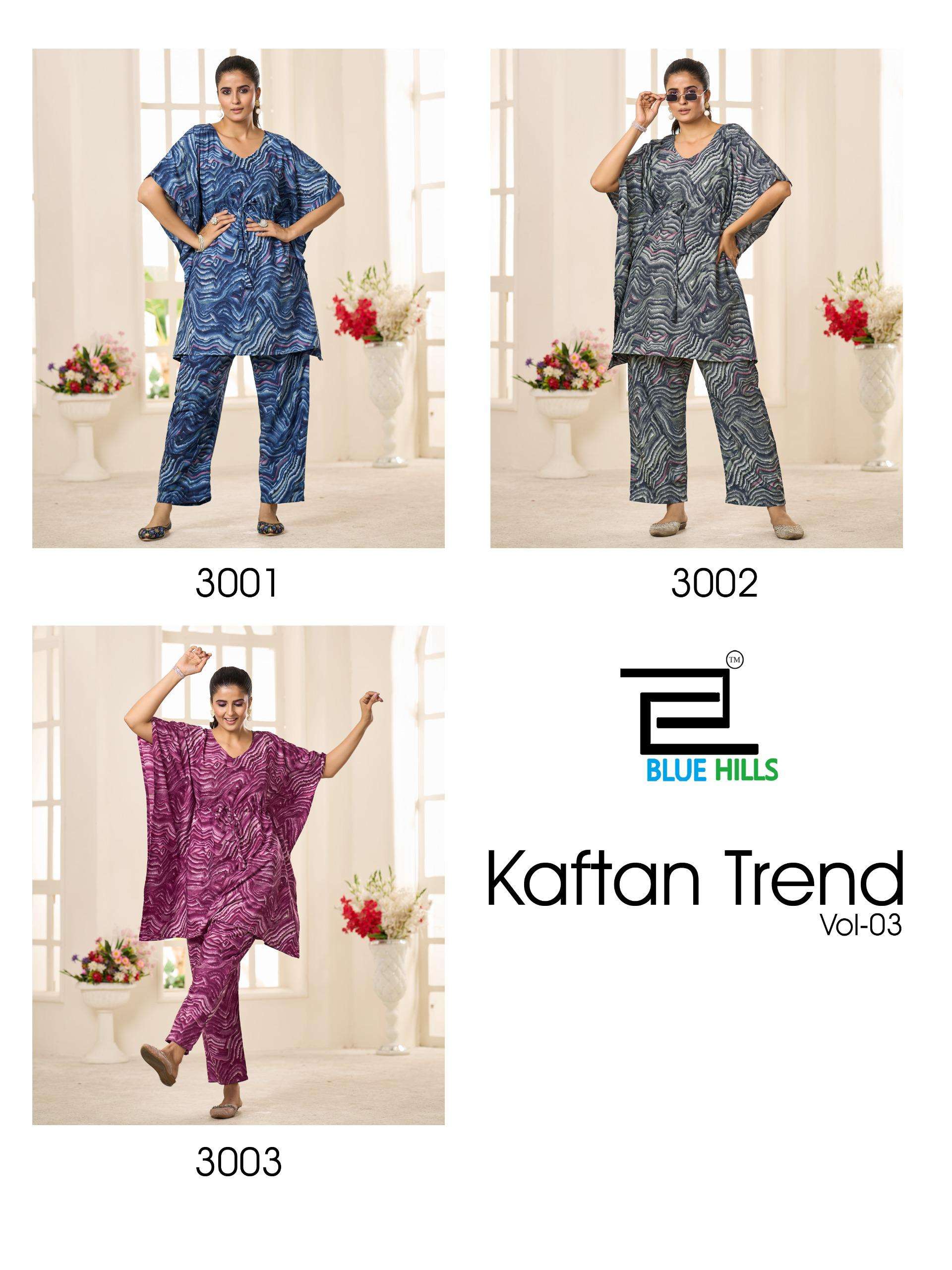 BLUE HILLS KAFTAN TREND VOL 3 CREPE PRINT KURTI WITH PANTS  